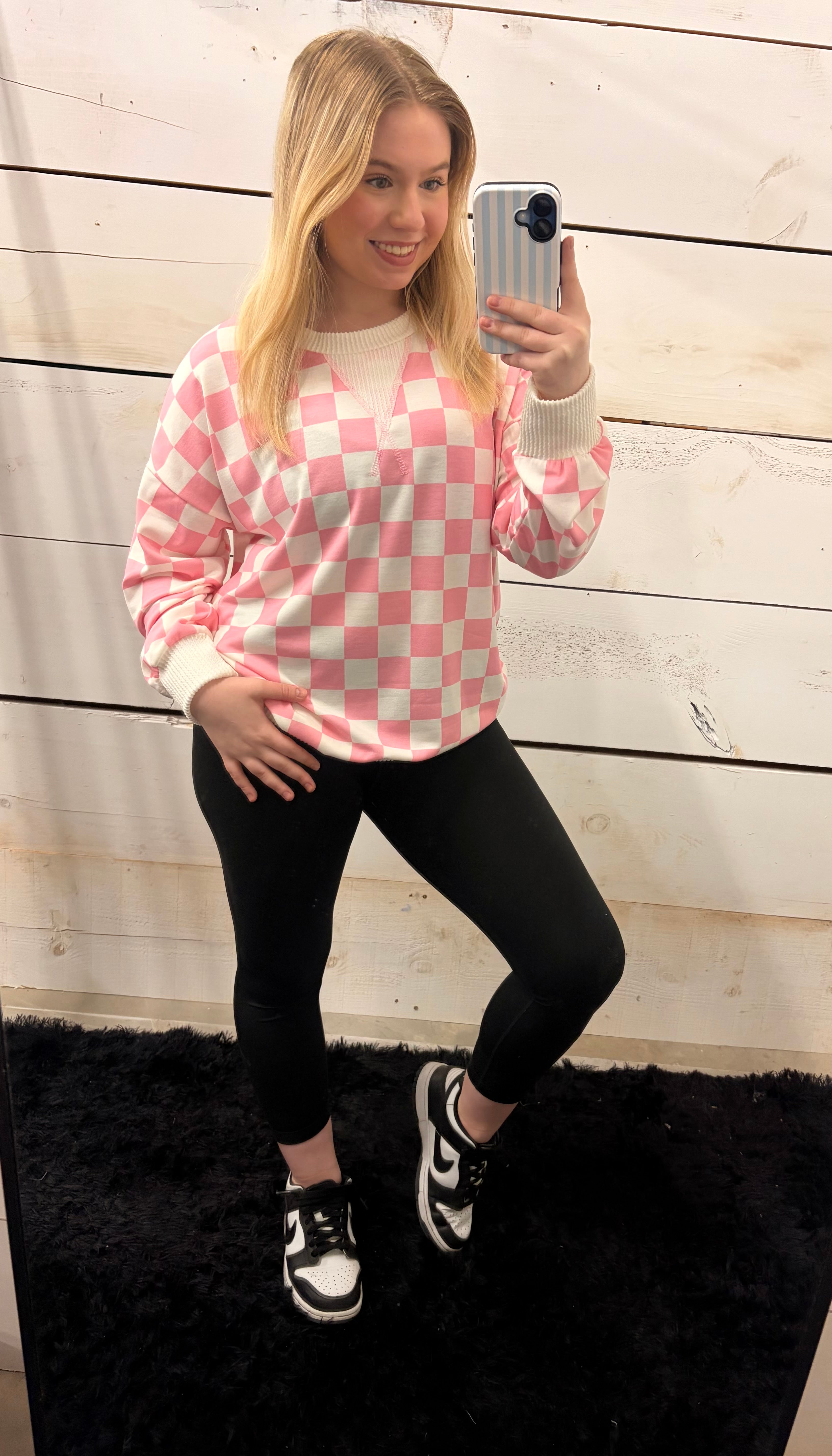 Pink Checkered Long Sleeve Top - Sweet Cottage Style