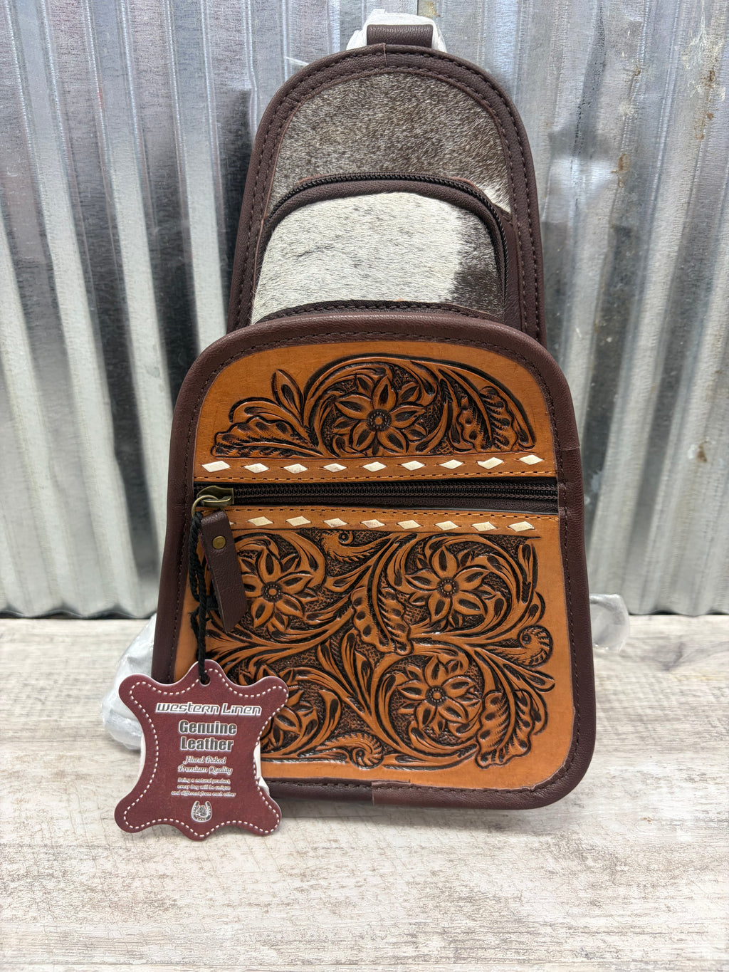 Genuine Leather Tooled Cowhide Fanny Pack