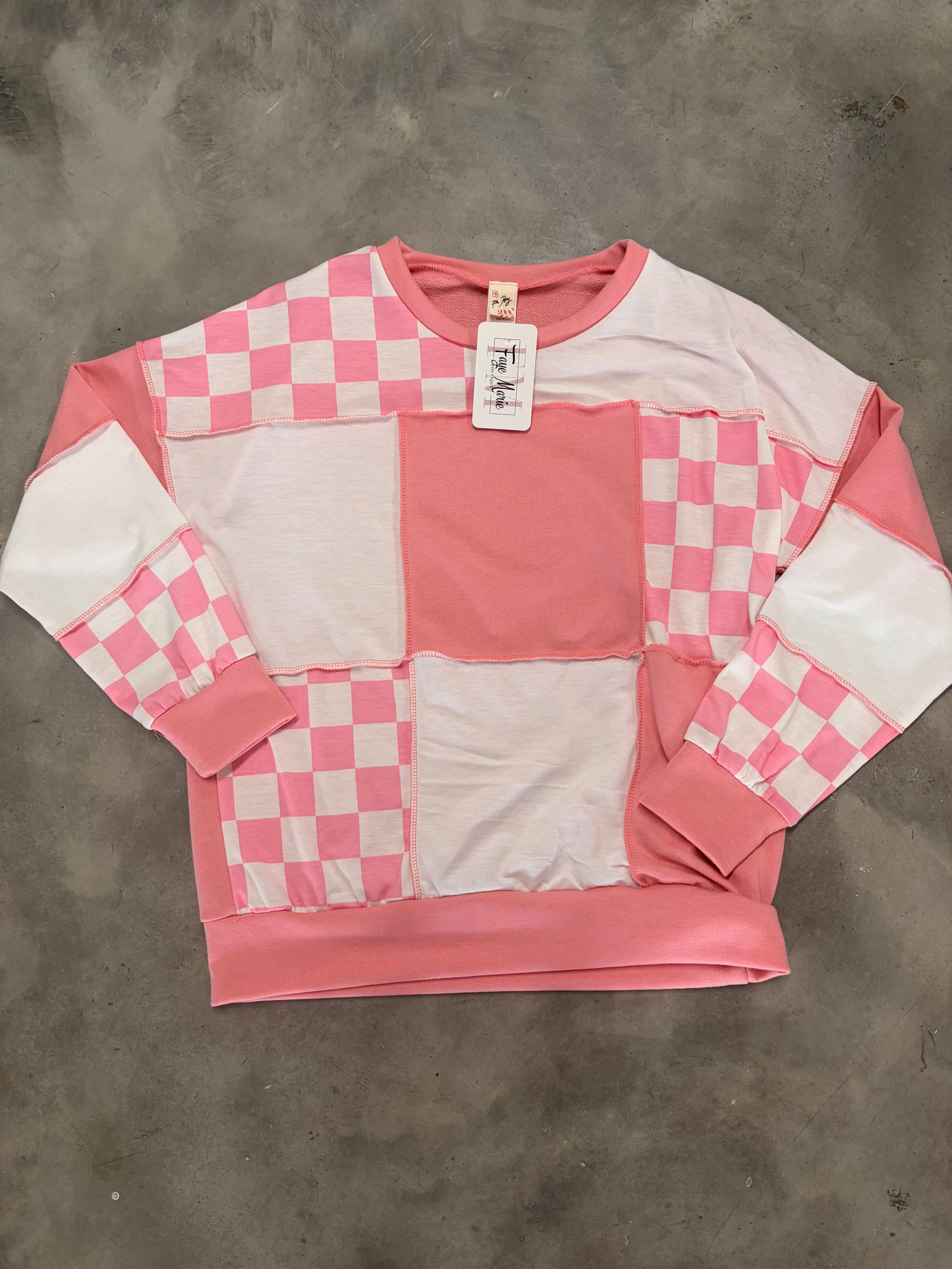 Pink Checkered Patchwork Long Sleeve - Playful & Unique