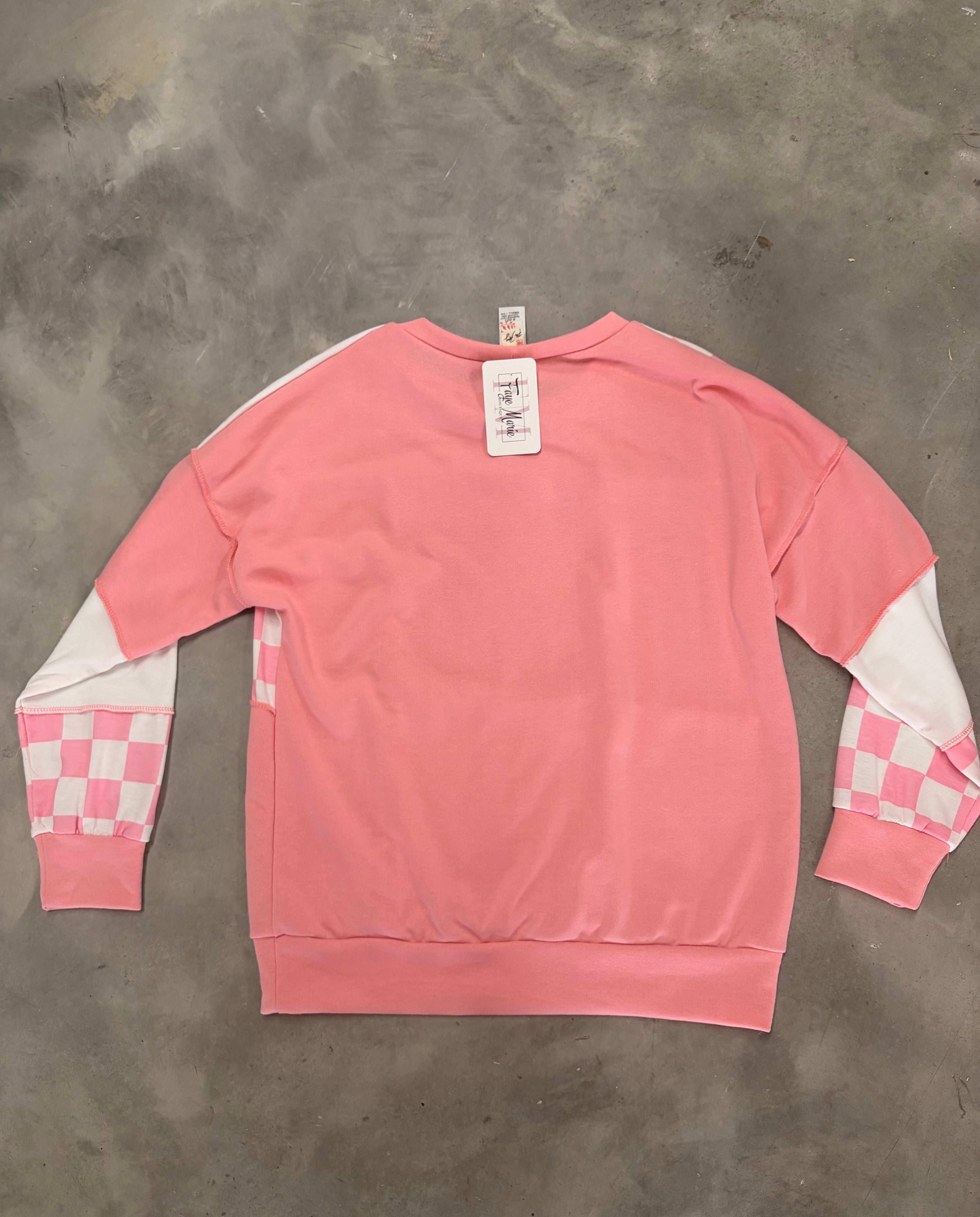 Pink Checkered Patchwork Long Sleeve - Playful & Unique