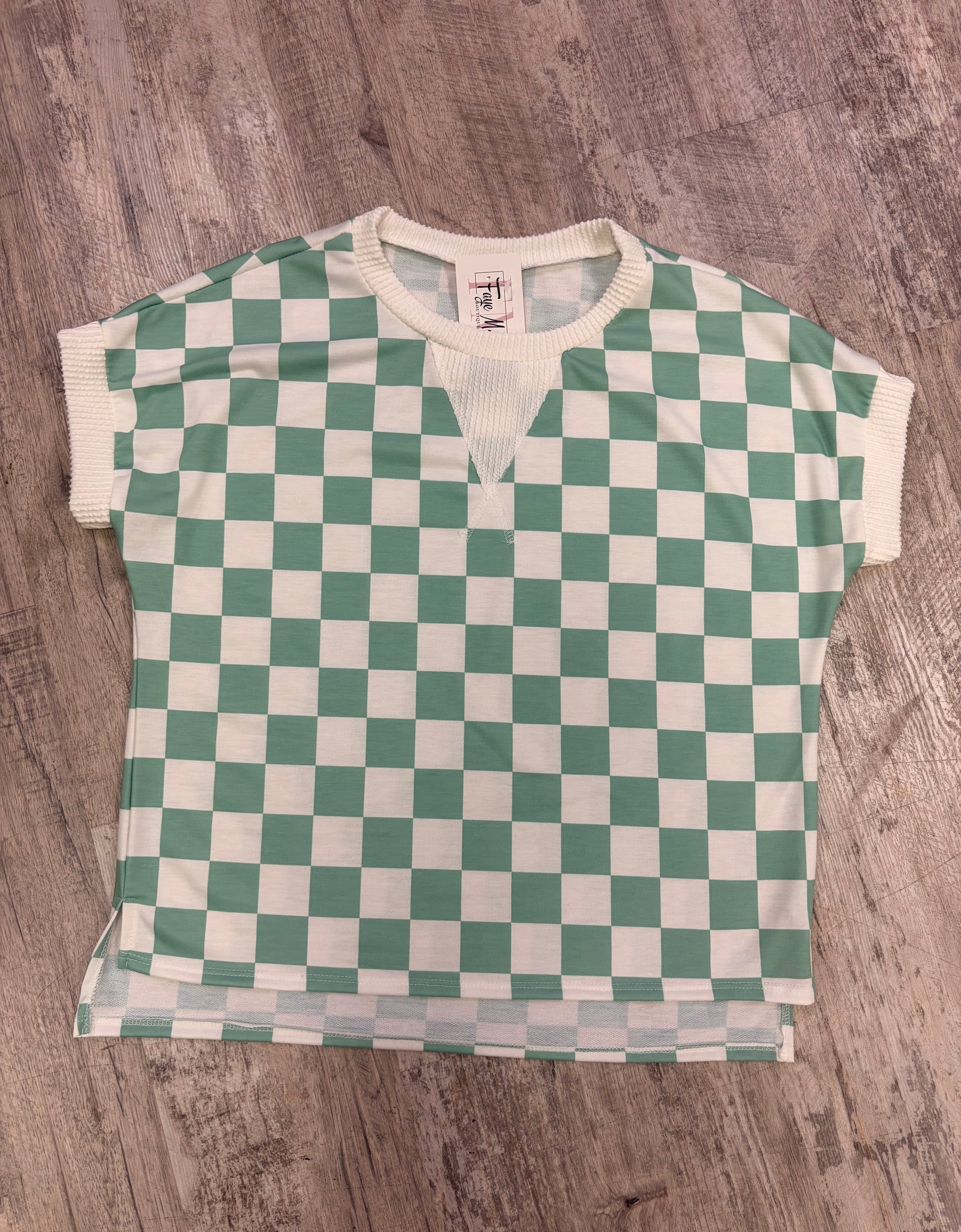 Mint Green Checkered Short Sleeve