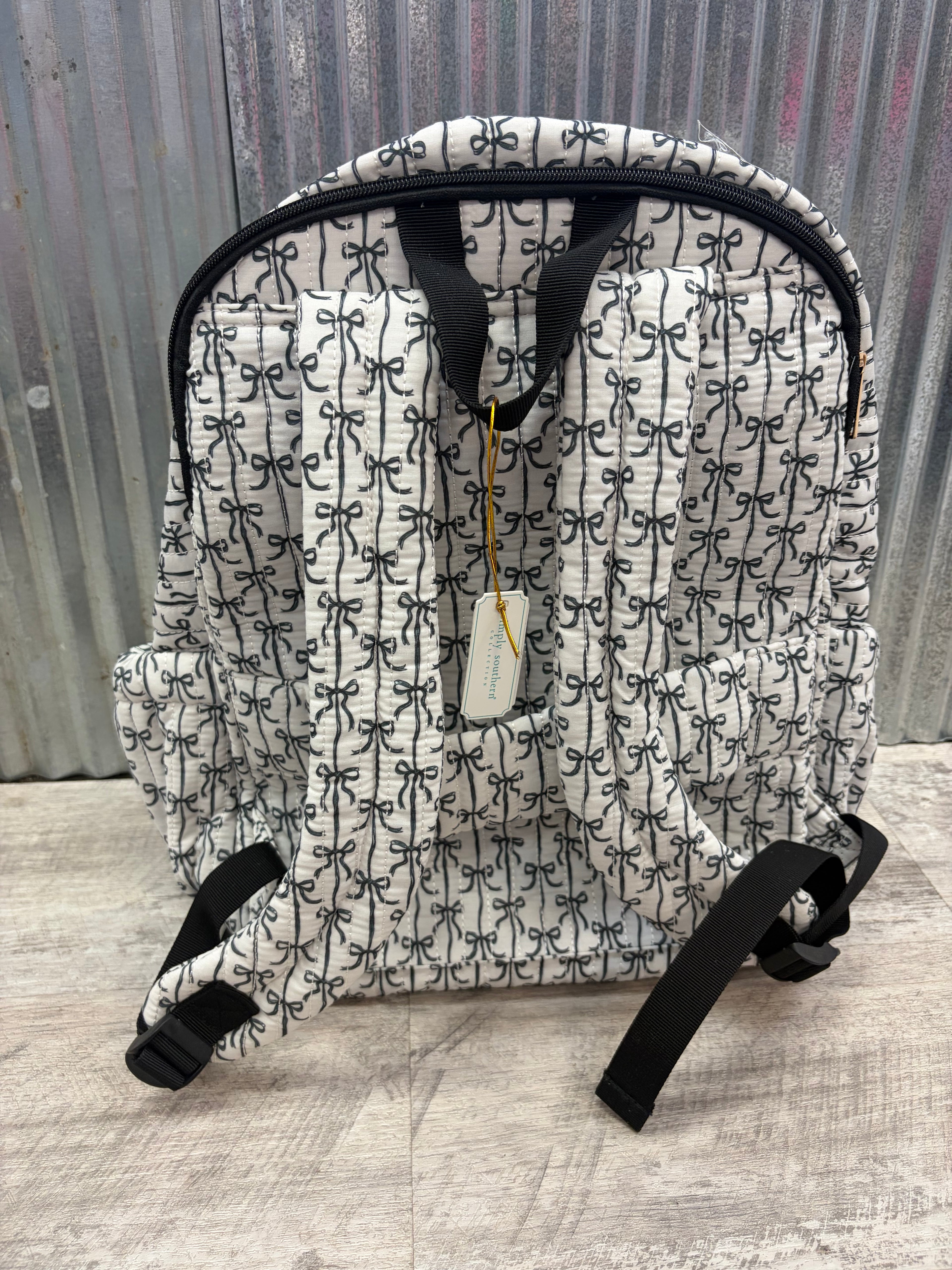 Simply Southern Black & White Bow Quilted Backpack