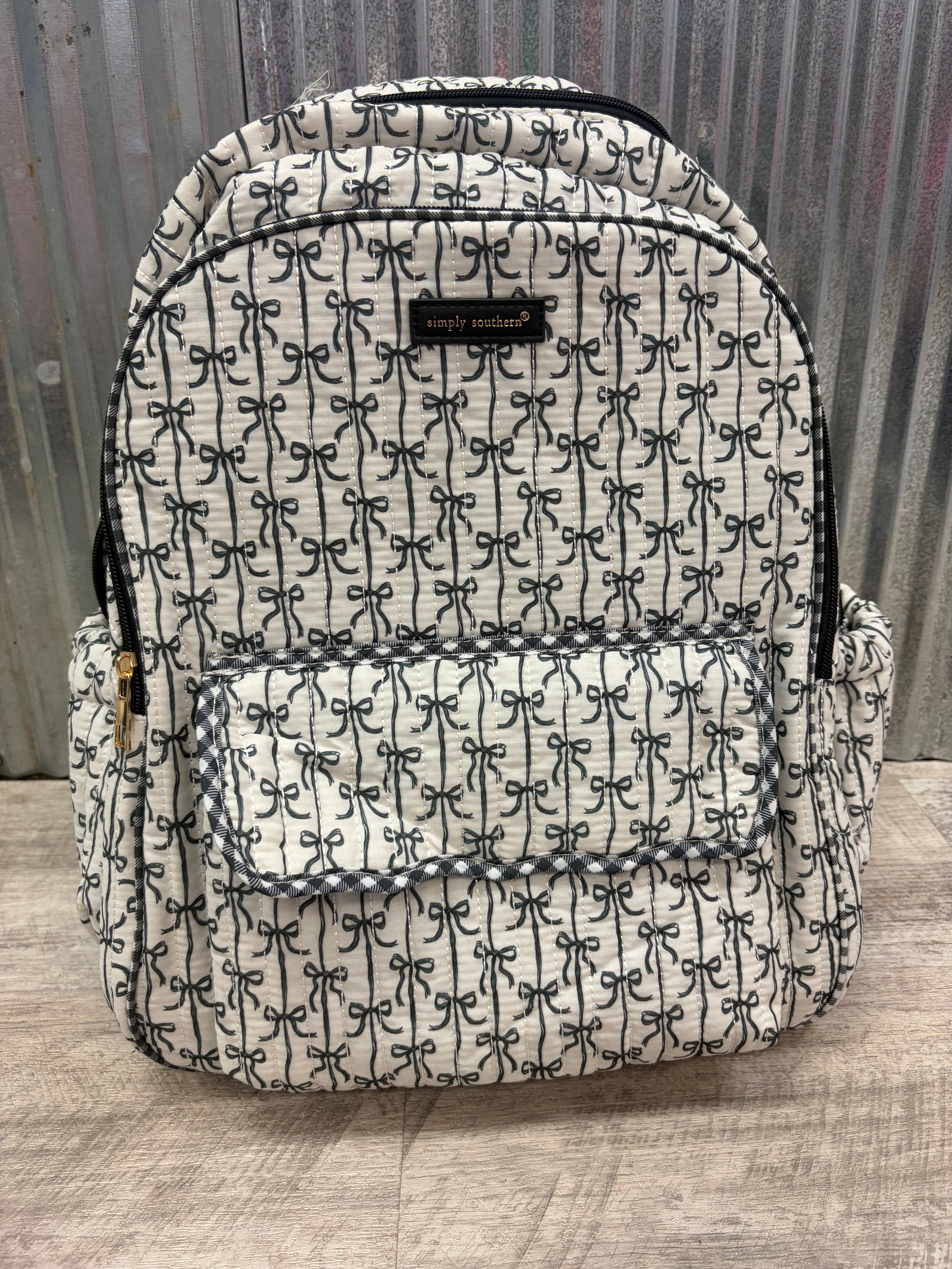 Simply Southern Black & White Bow Quilted Backpack