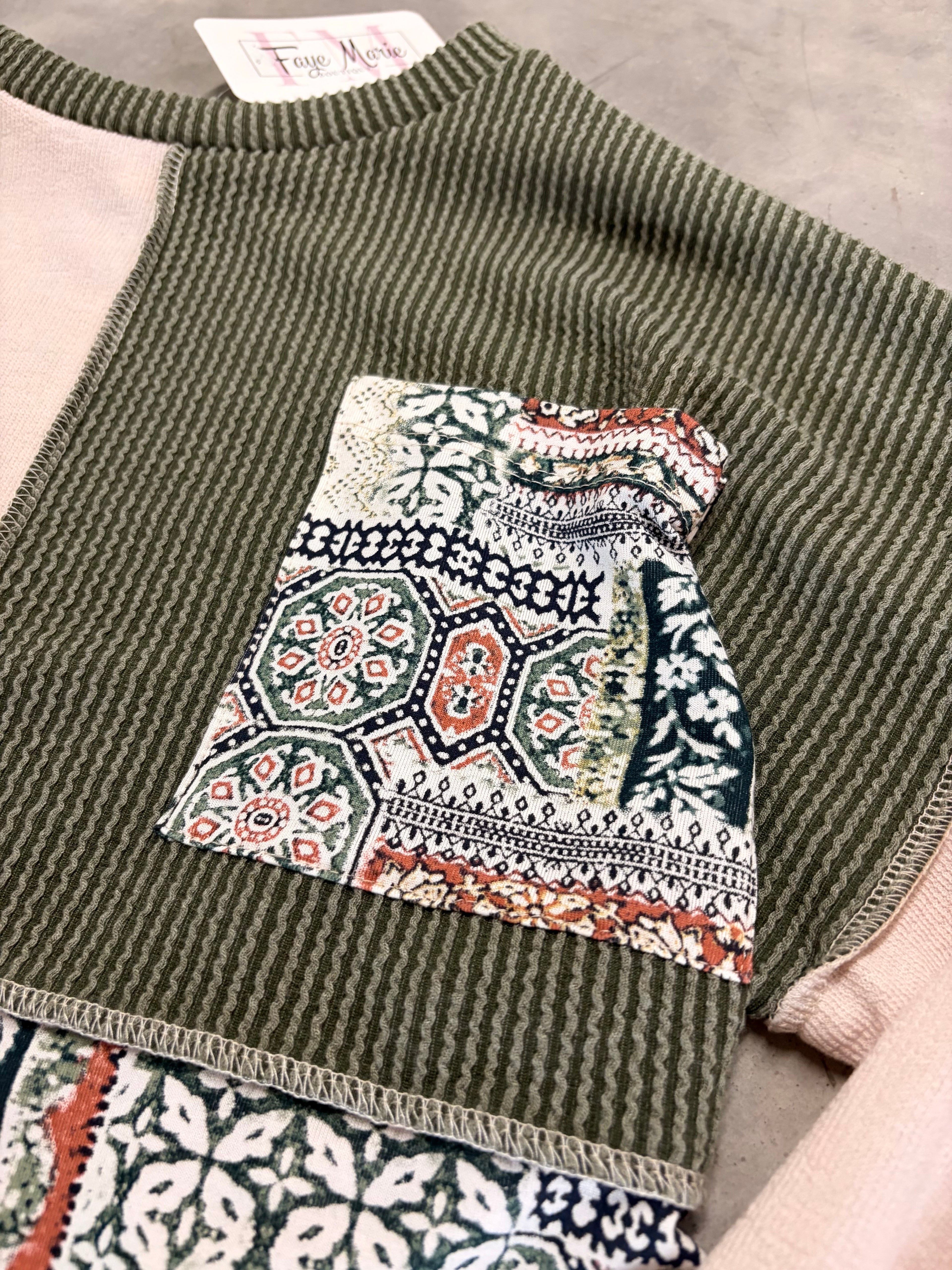 Olive Colorblock Long Sleeve Top - Modern & Stylish