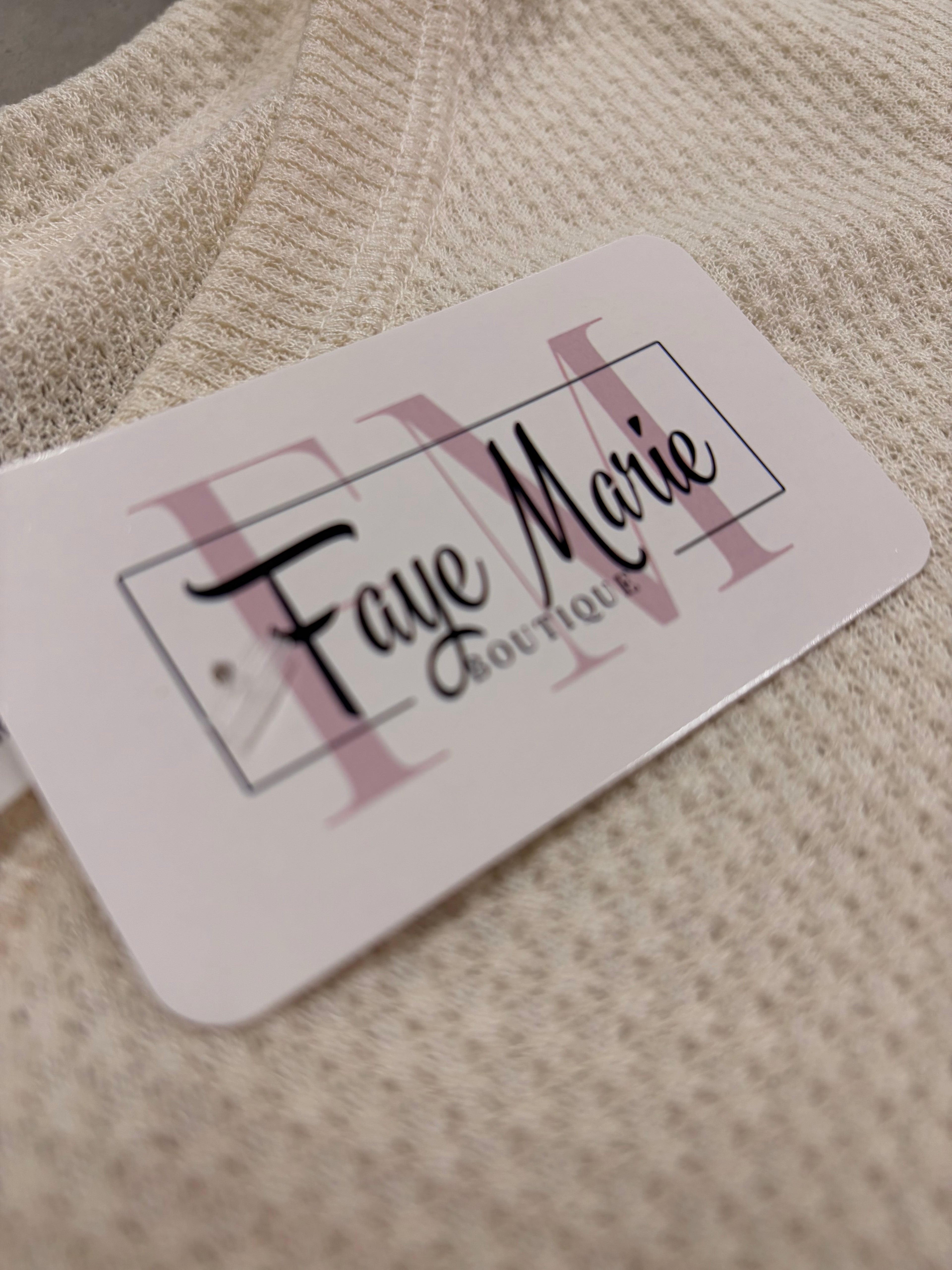 Cream Waffle Knit V-Neck Top - Cozy & Chic