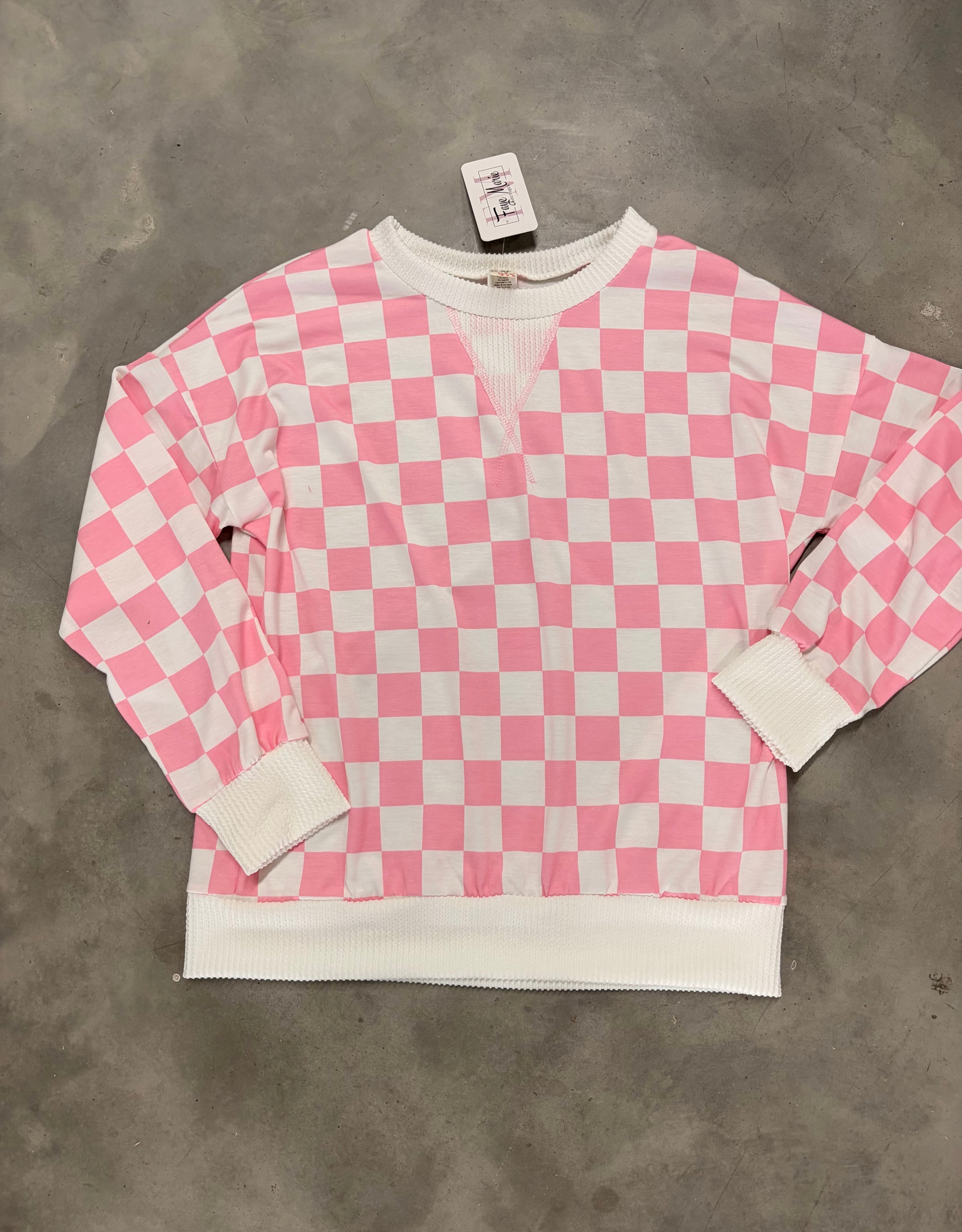 Pink Checkered Long Sleeve Top - Sweet Cottage Style