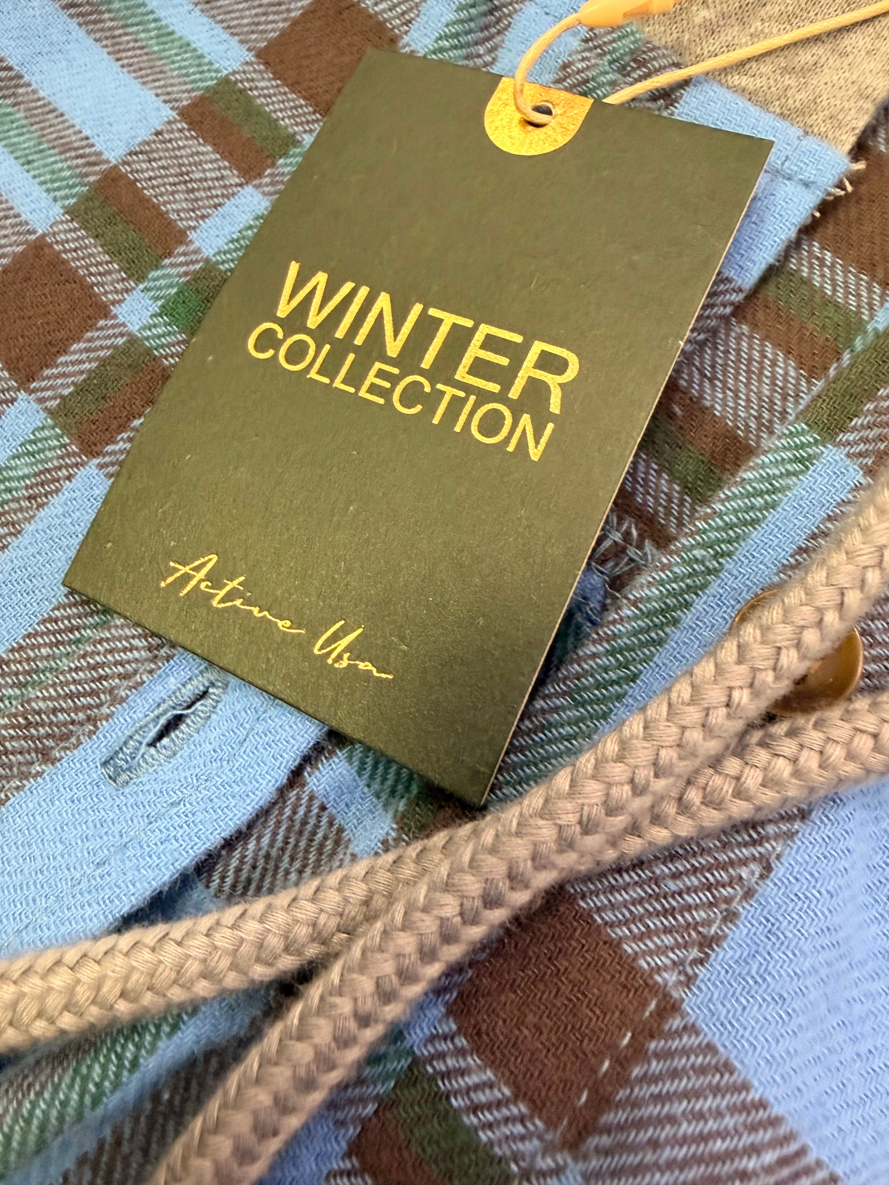 Blue & Grey Lightweight Hooded Flannel