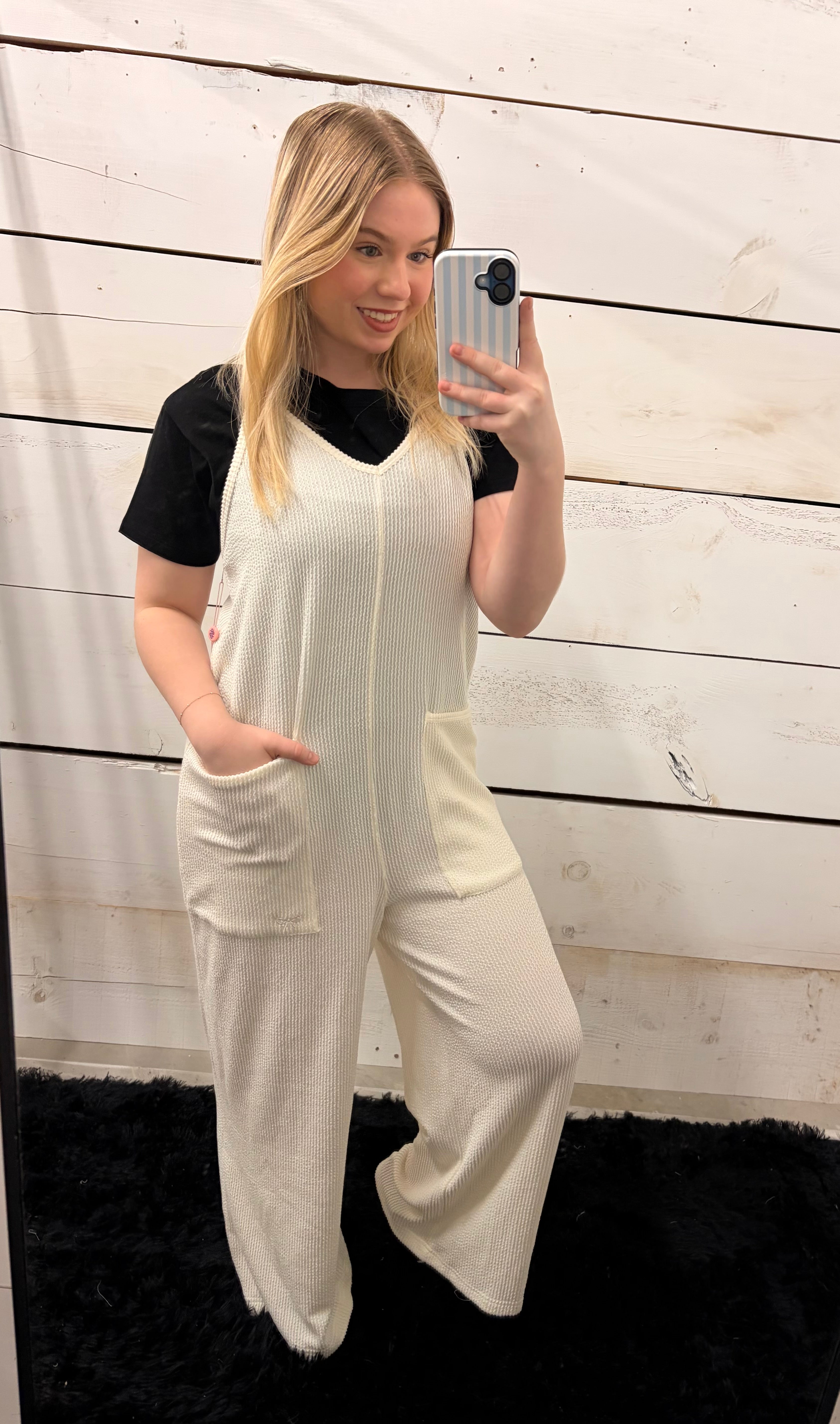 Simply Southern White Ribbed Jumpsuit