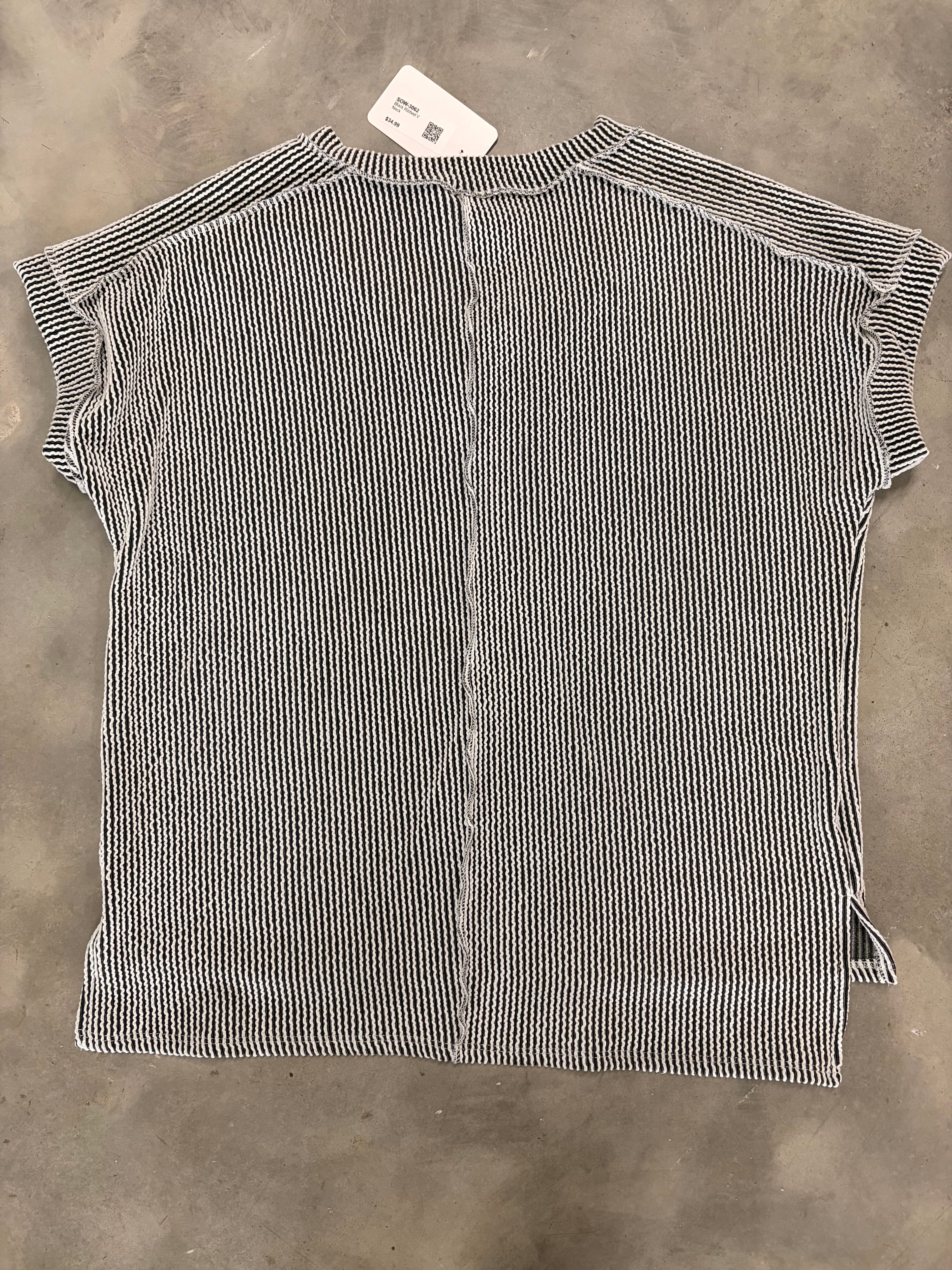 Black Ribbed V-Neck Top - Sleek & Versatile