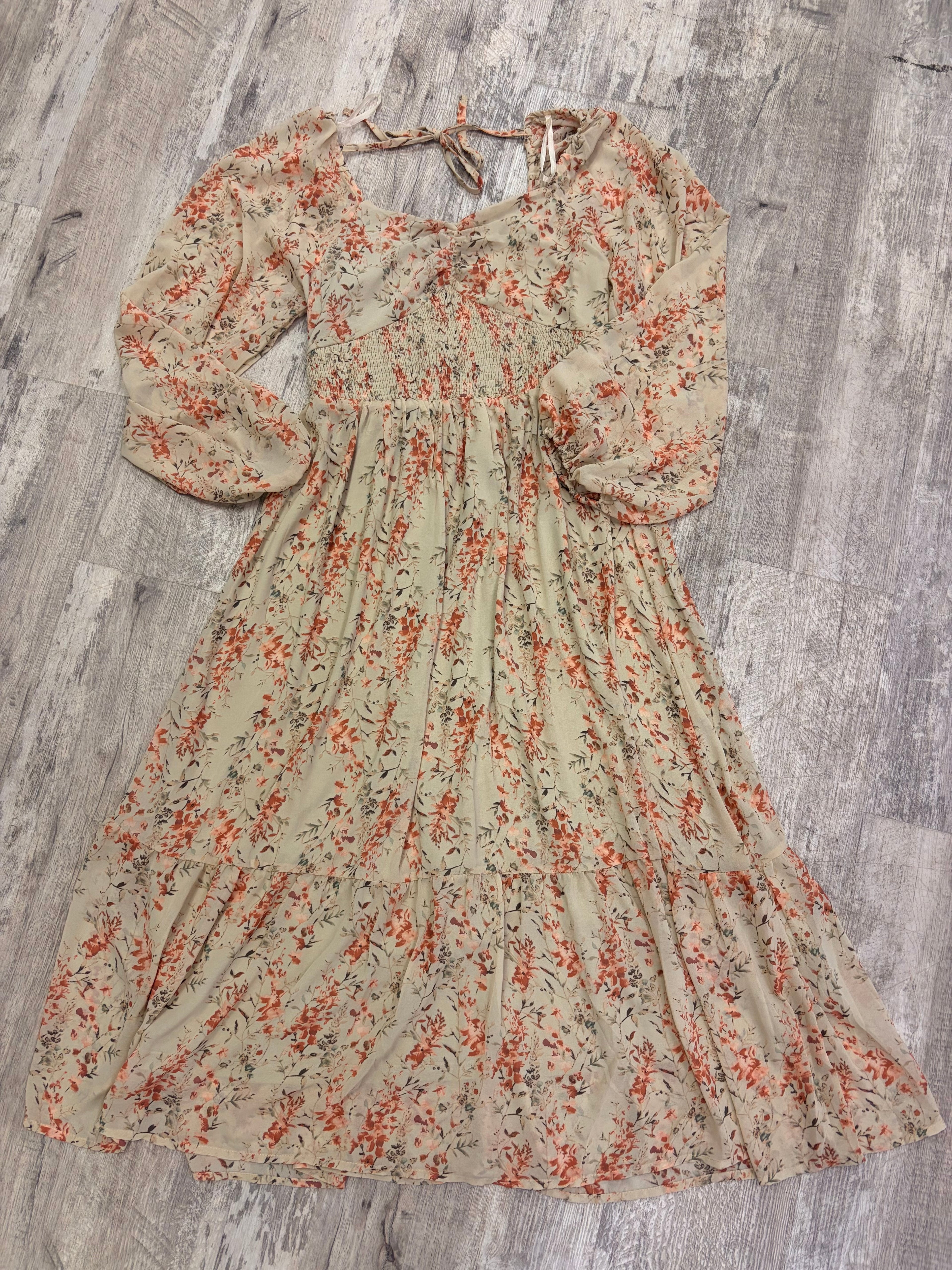 Golden Petal Smocked Floral Midi Dress