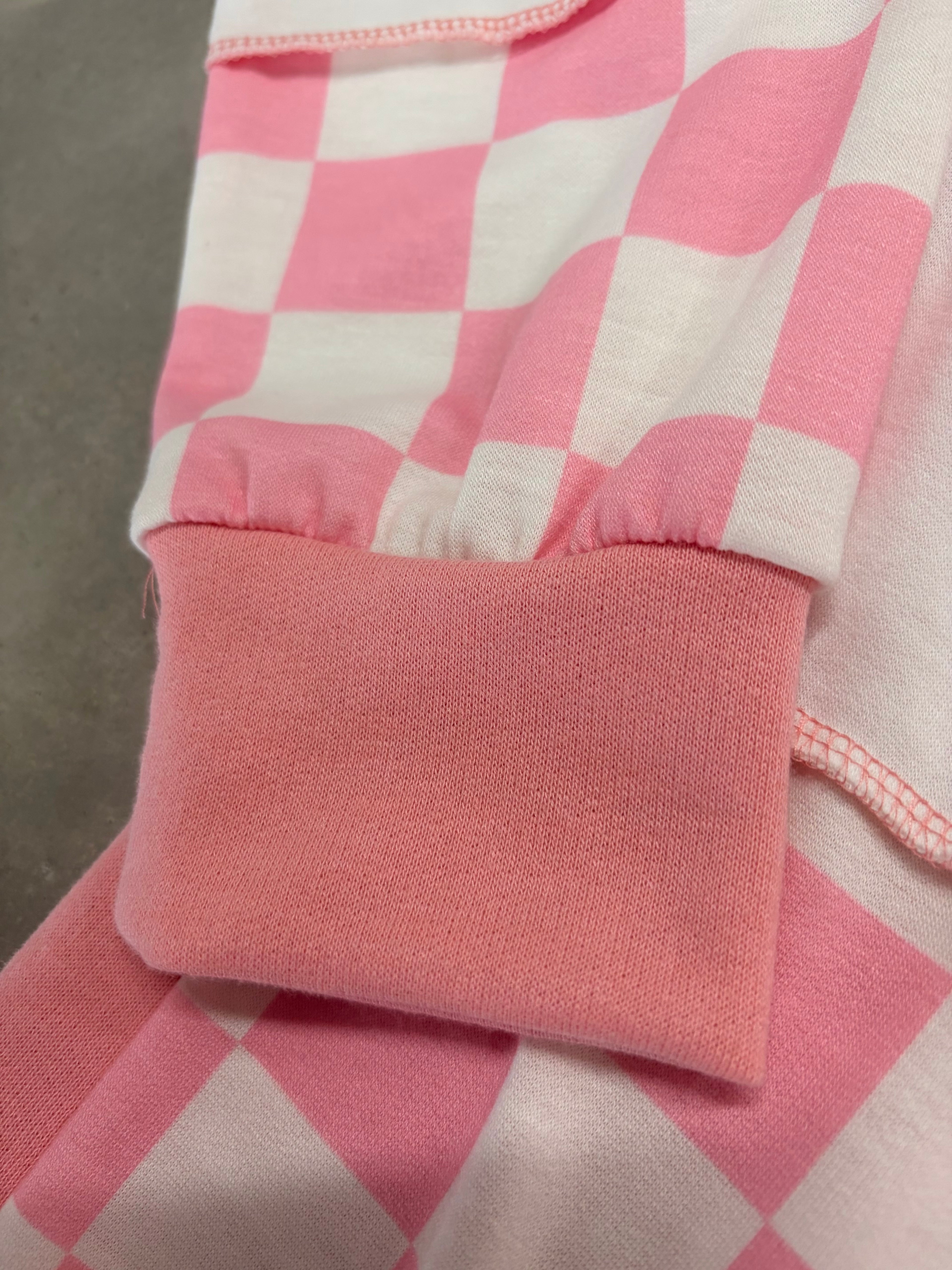 Pink Checkered Patchwork Long Sleeve - Playful & Unique