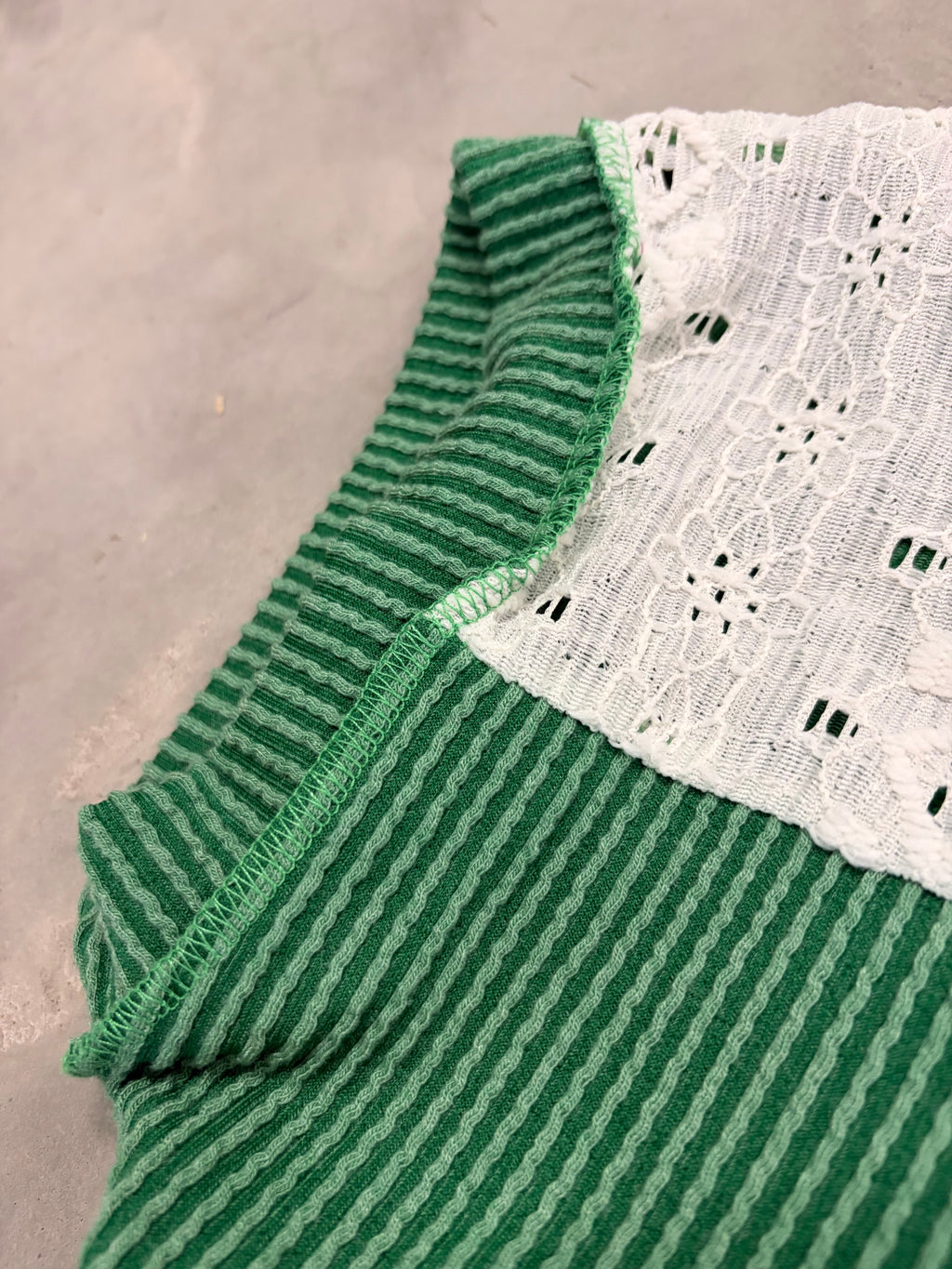 Green Ribbed Lace Top - Romantic & Feminine