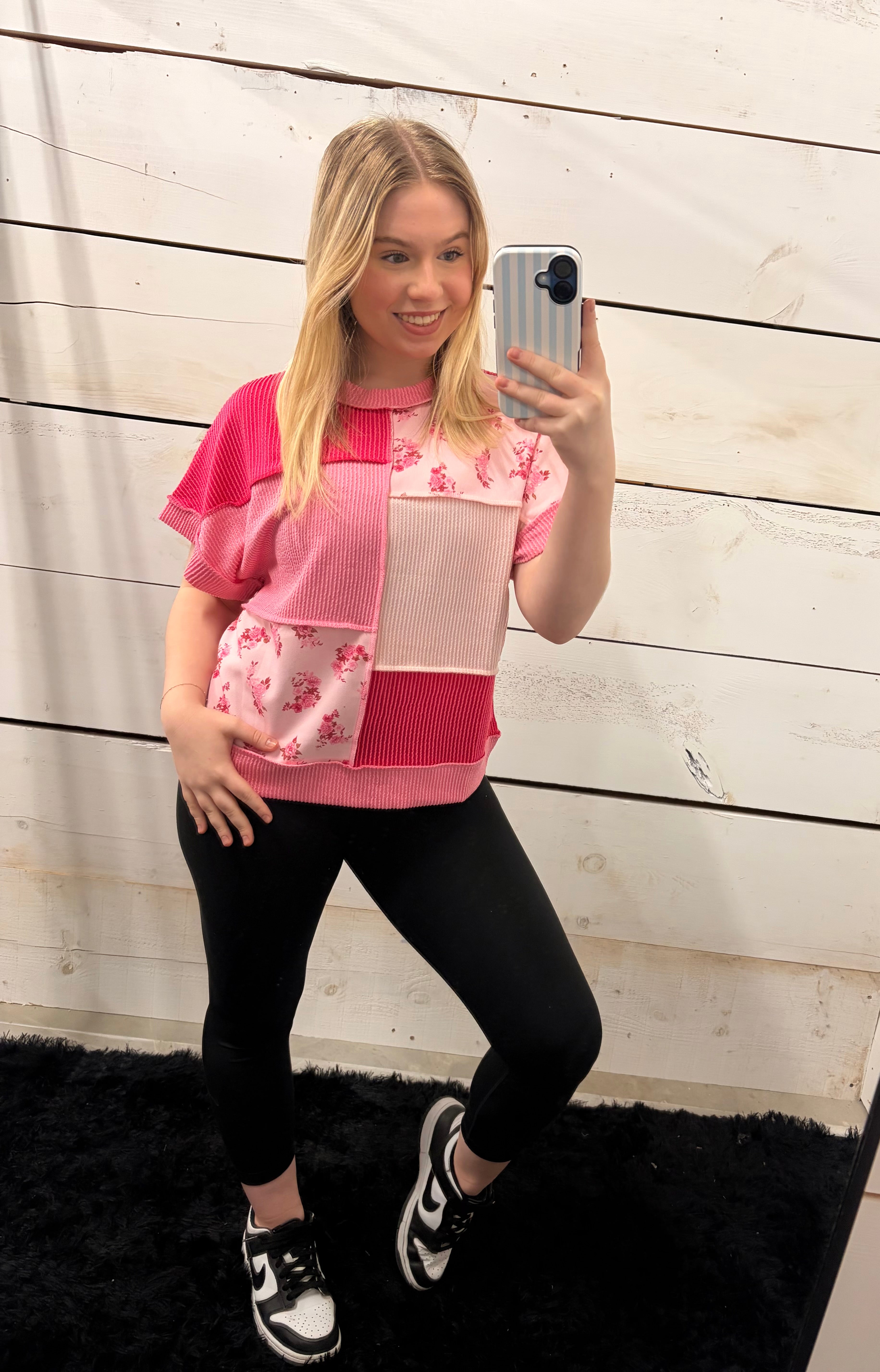 Simply Southern Pink Patchwork Tee