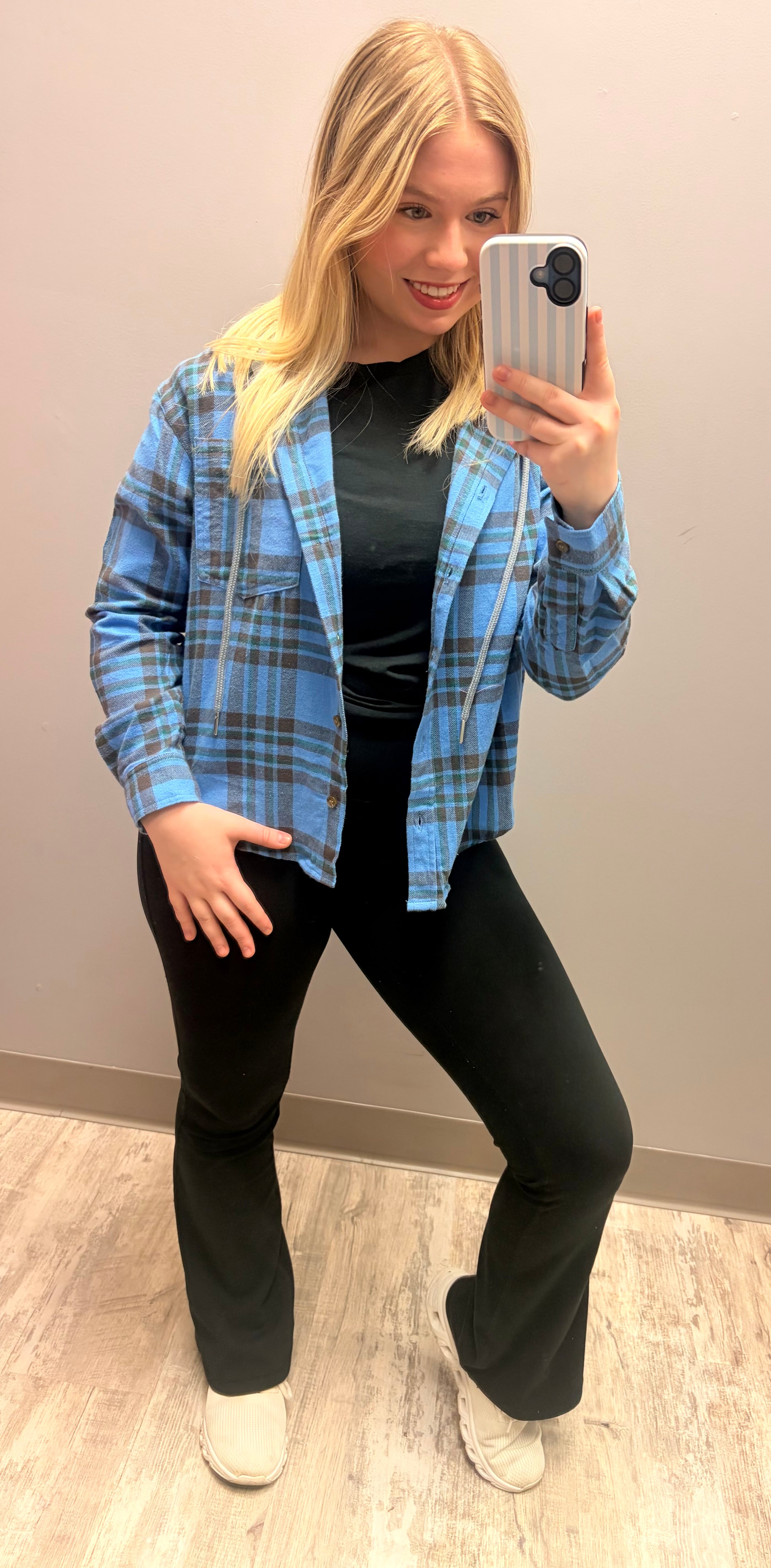 Blue & Grey Lightweight Hooded Flannel