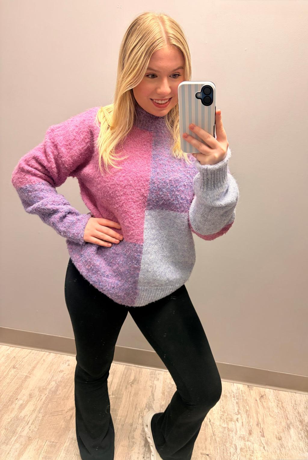 Blush and Lilac Soft Knit Colorblock Sweater