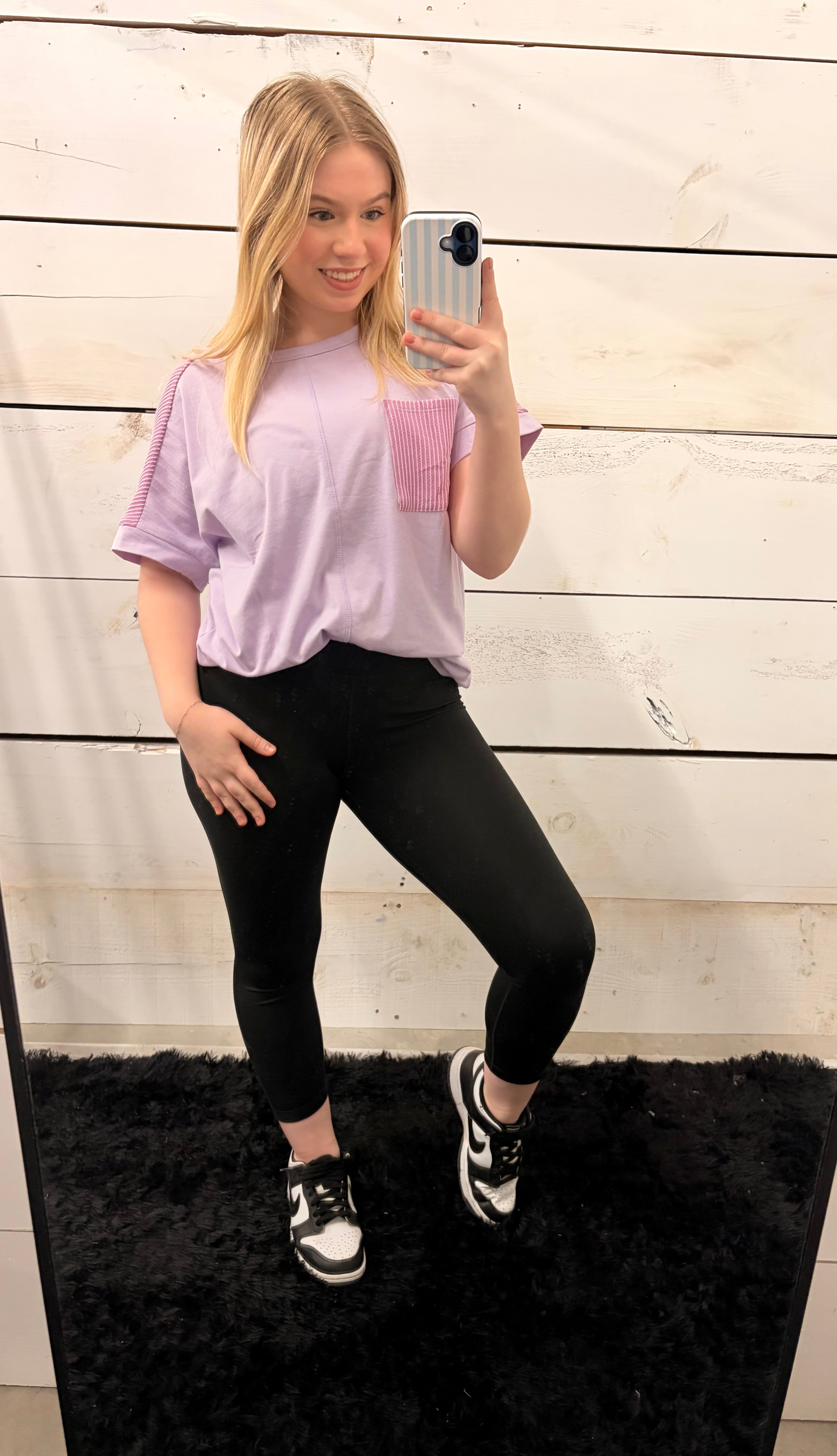 Simply Southern Lilac Ribbed Pocket Tee with Bow