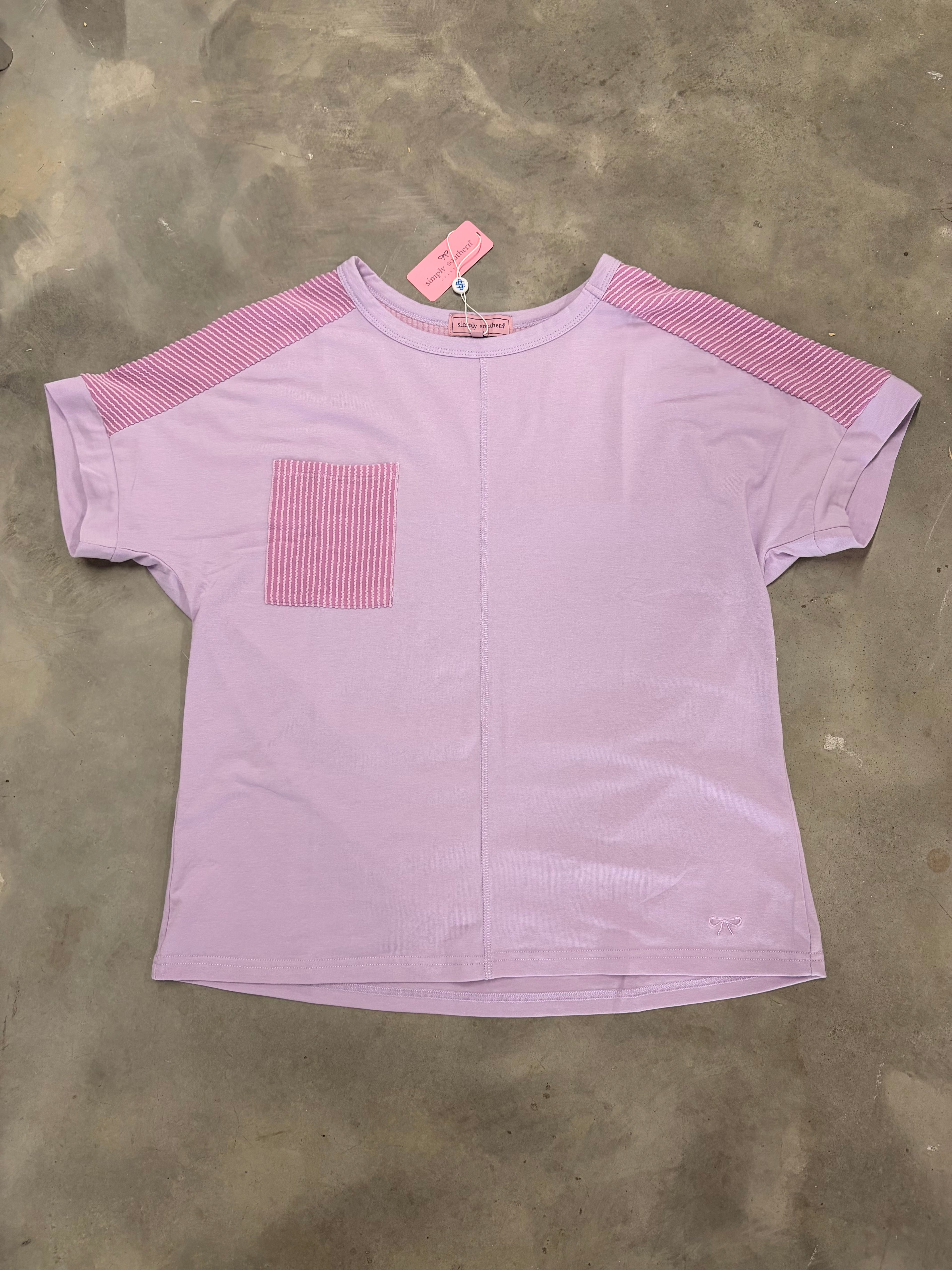 Simply Southern Lilac Ribbed Pocket Tee with Bow
