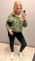 Olive Cropped Corduroy Jacket – Removable Hood