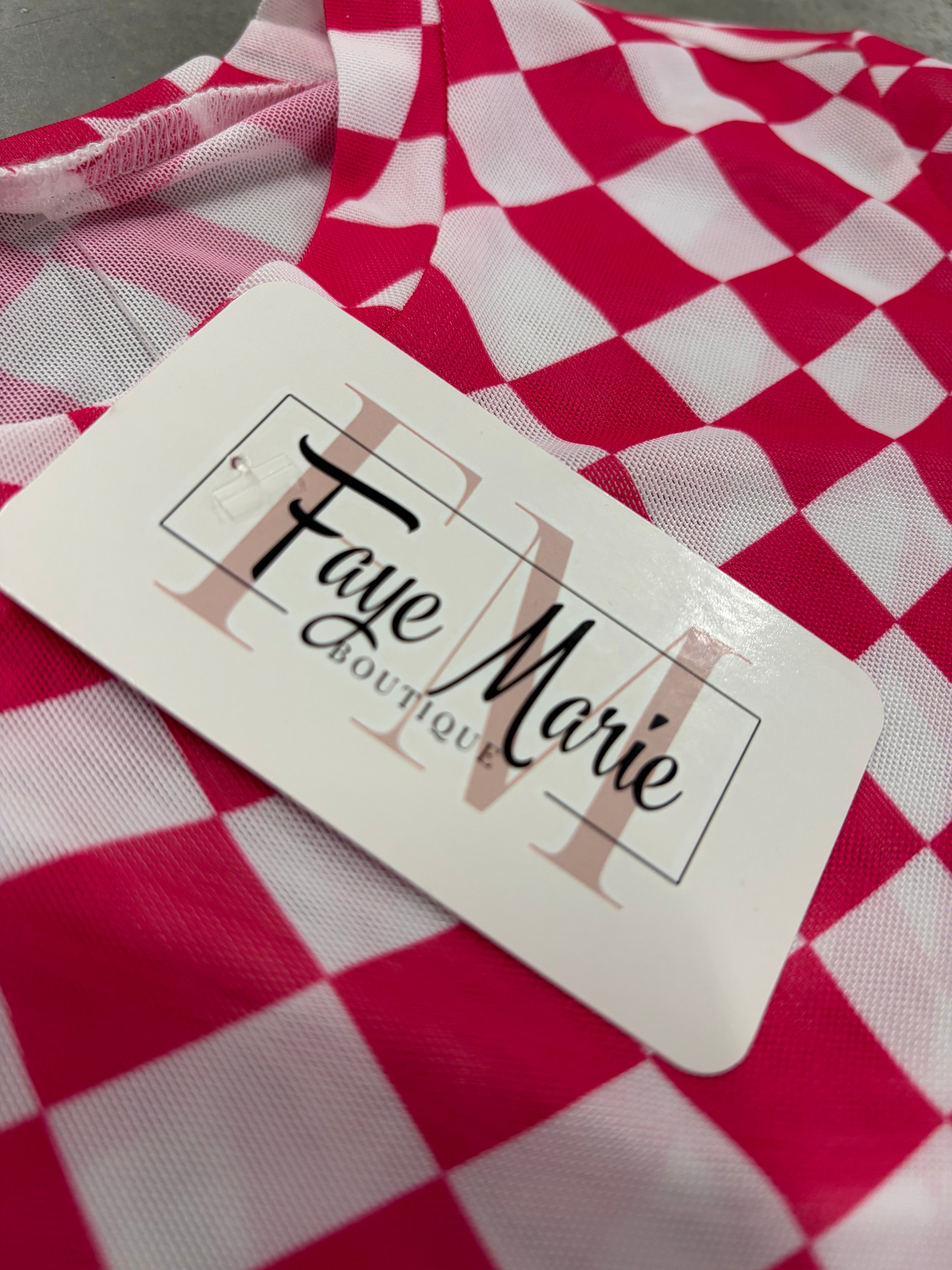 Pink and White Checkered Mesh Top