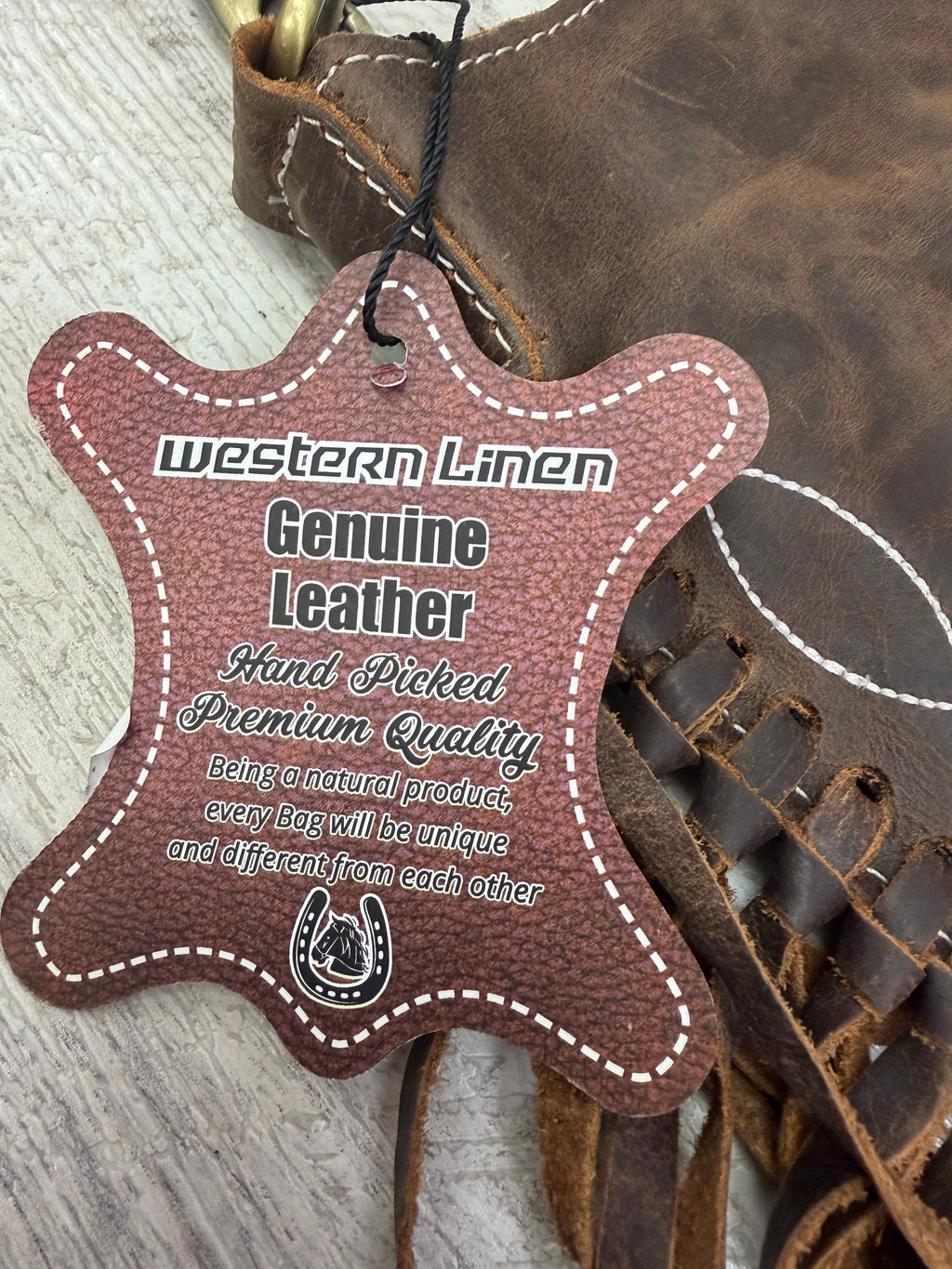 Genuine Leather Fringe Detail Crossbody Purse