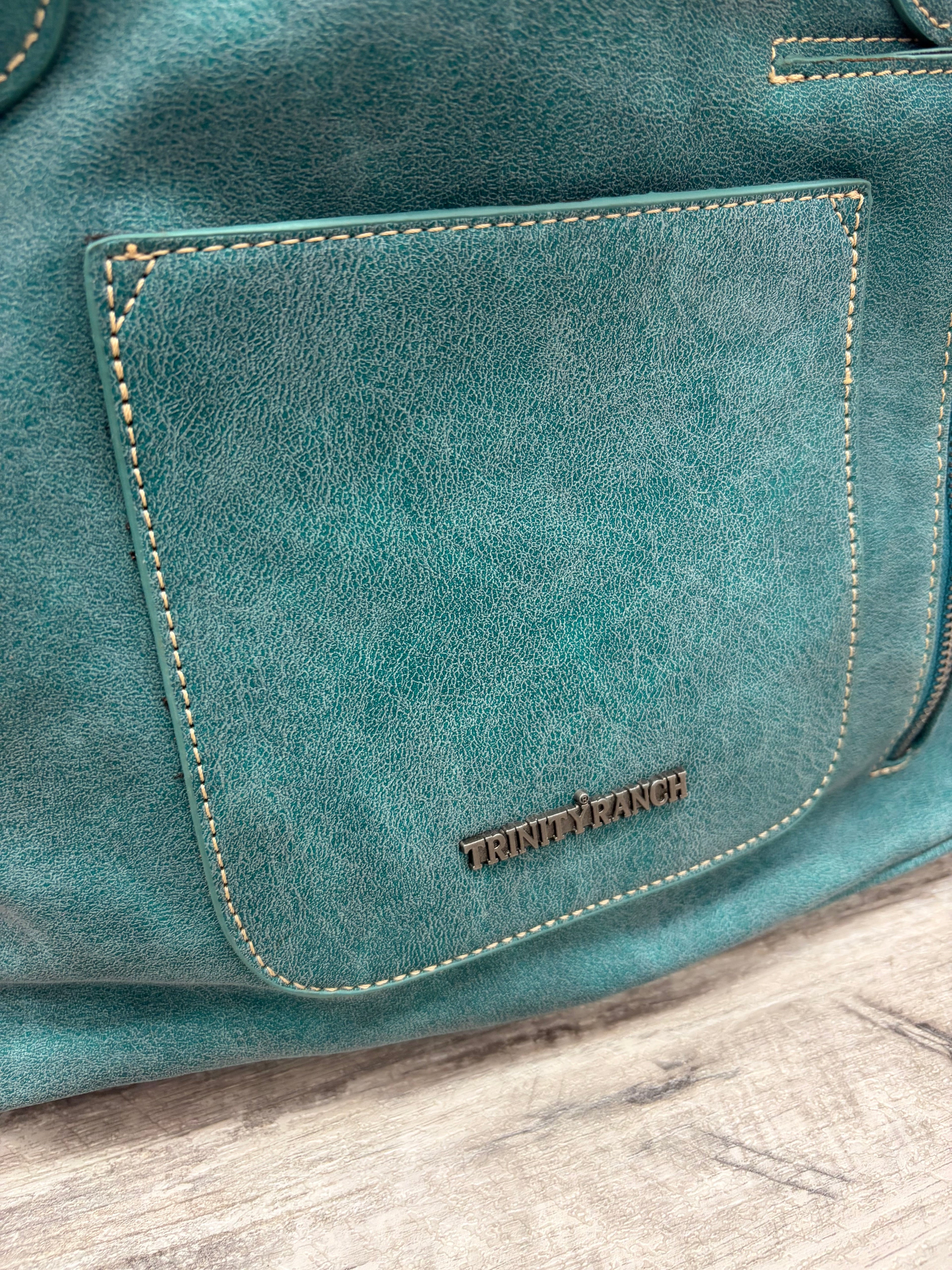 Teal Cowhide Tote with Fringe