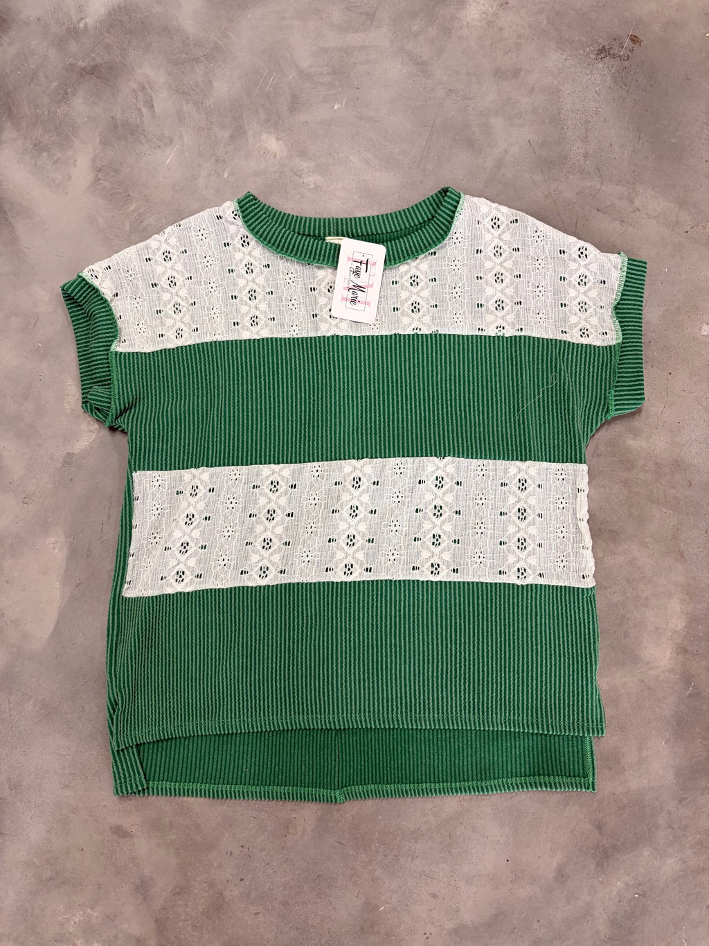 Green Ribbed Lace Top - Romantic & Feminine