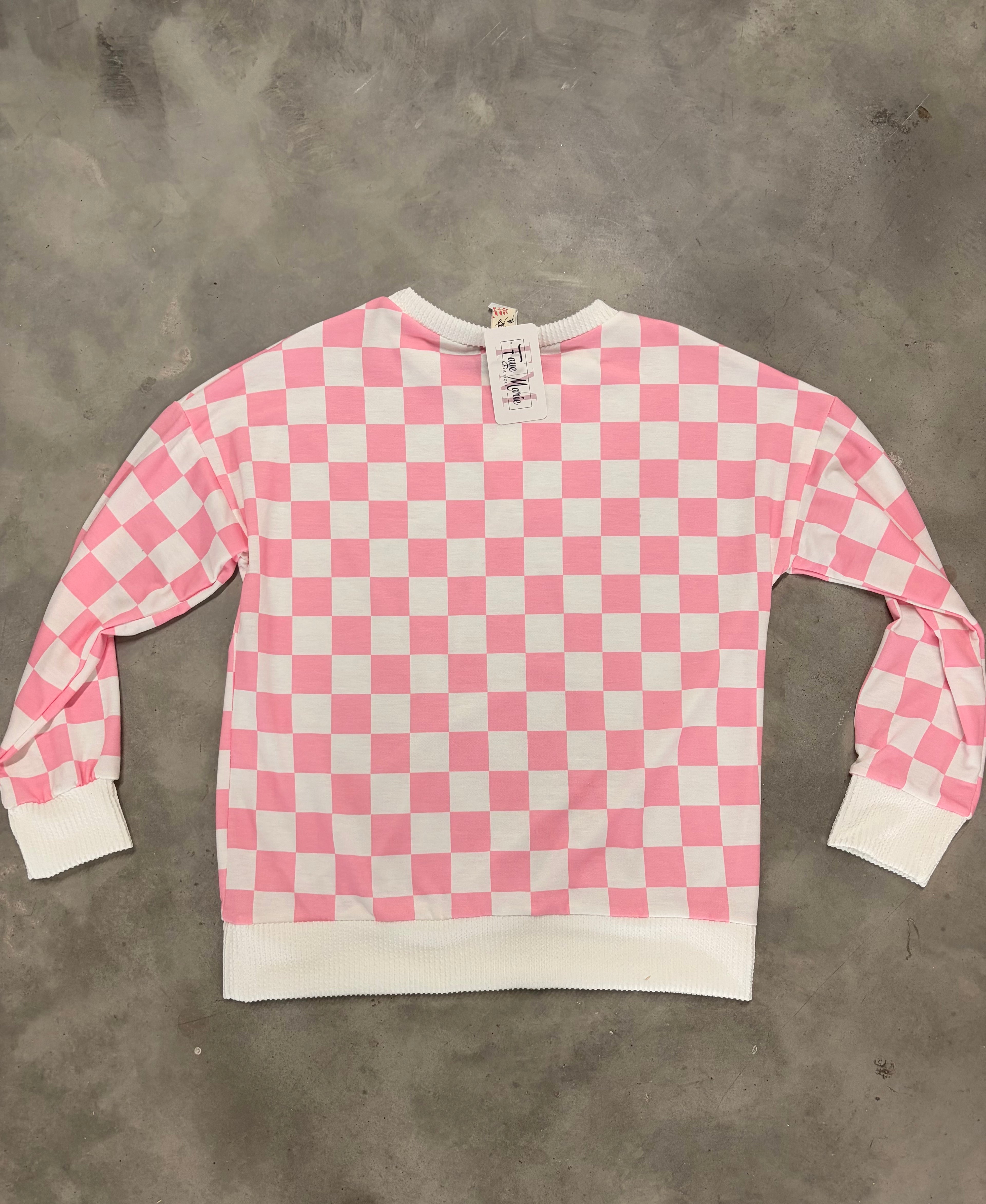 Pink Checkered Long Sleeve Top - Sweet Cottage Style