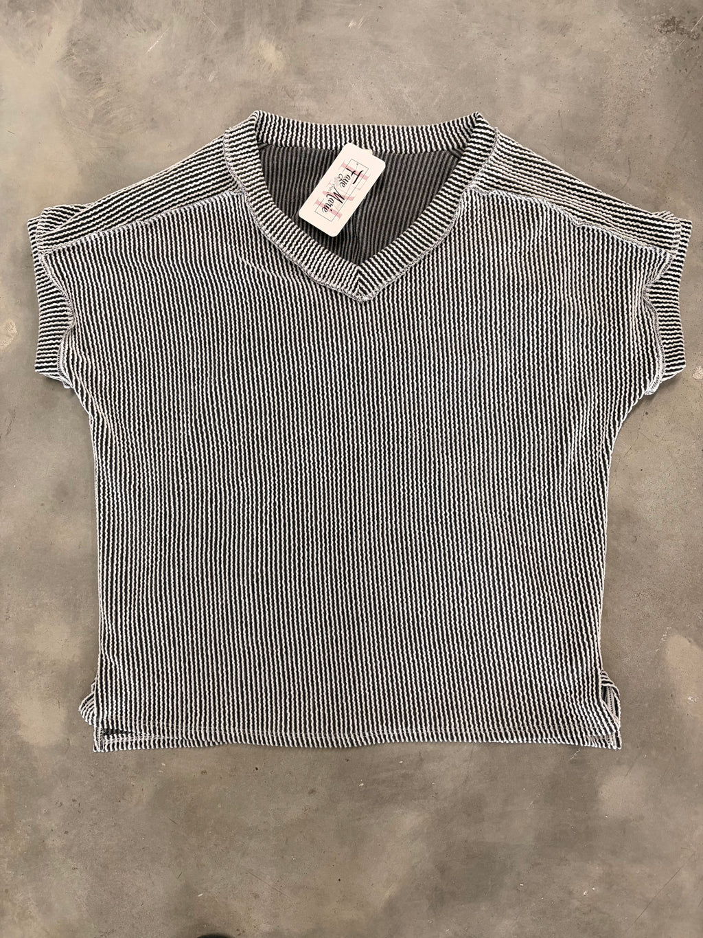 Black Ribbed V-Neck Top - Sleek & Versatile