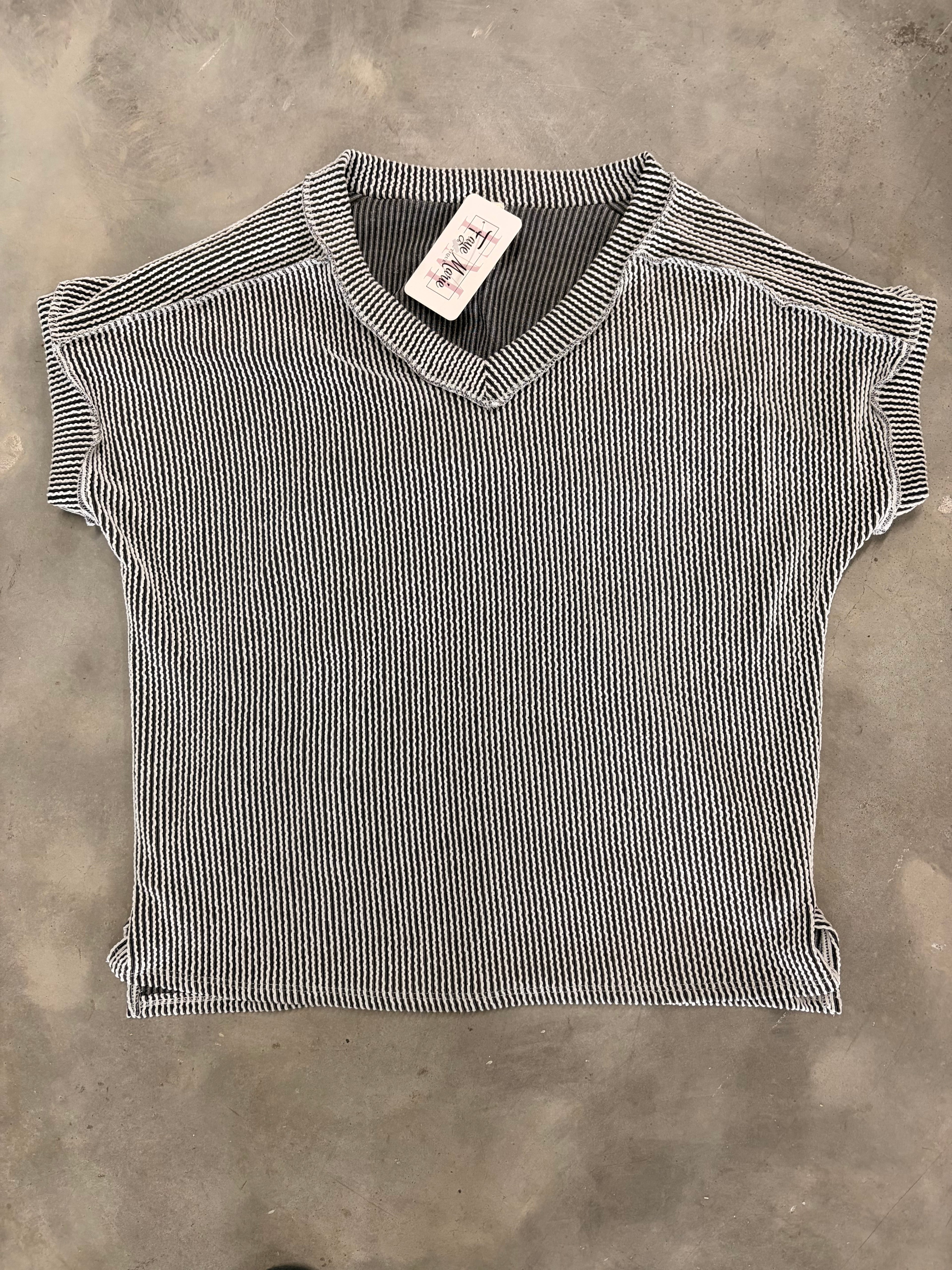 Black Ribbed V-Neck Top - Sleek & Versatile