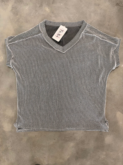 Black Ribbed V-Neck Top - Sleek & Versatile