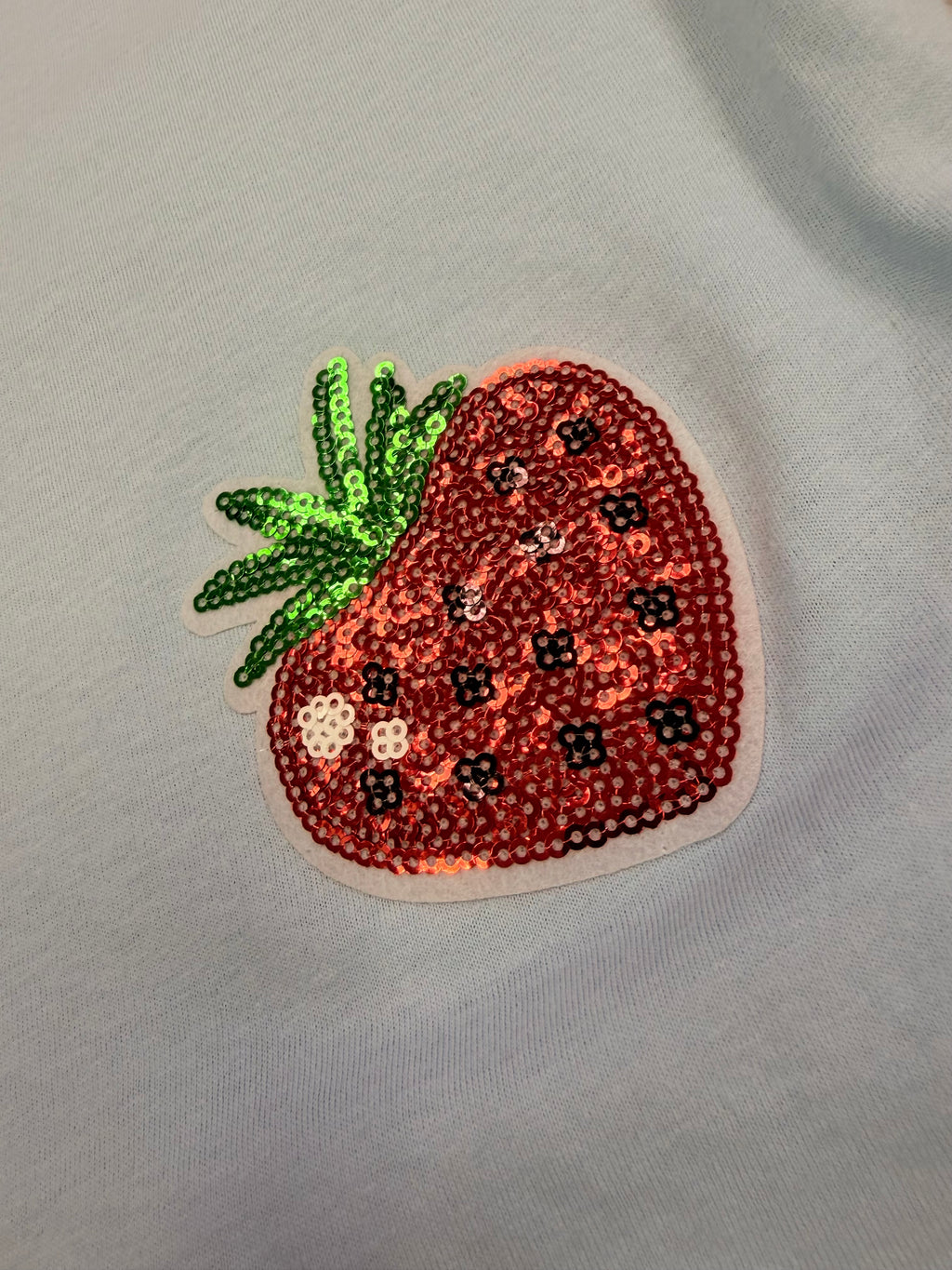 Sparkly Strawberry Light Blue Cropped Tee