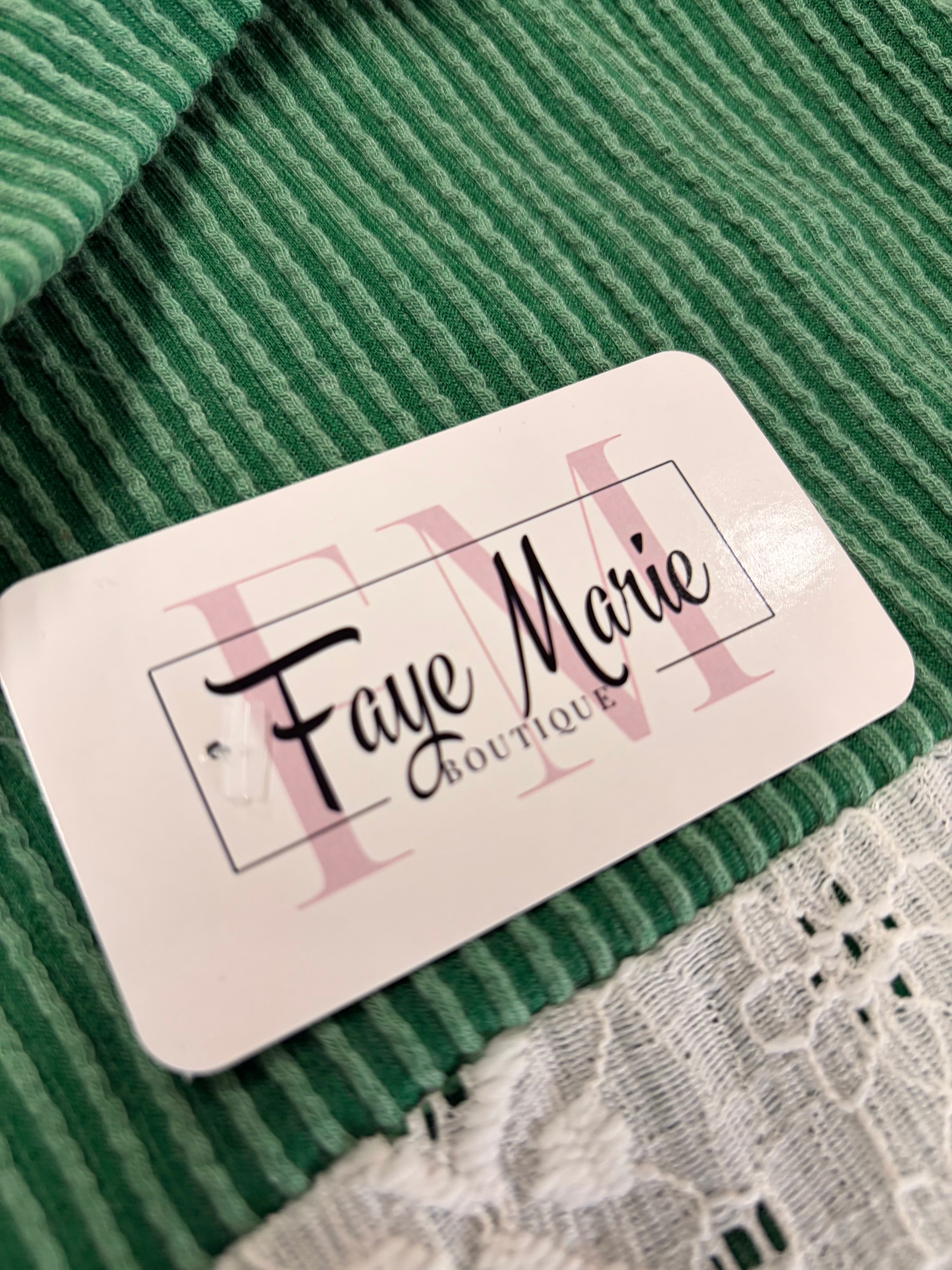 Green Ribbed Lace Top - Romantic & Feminine