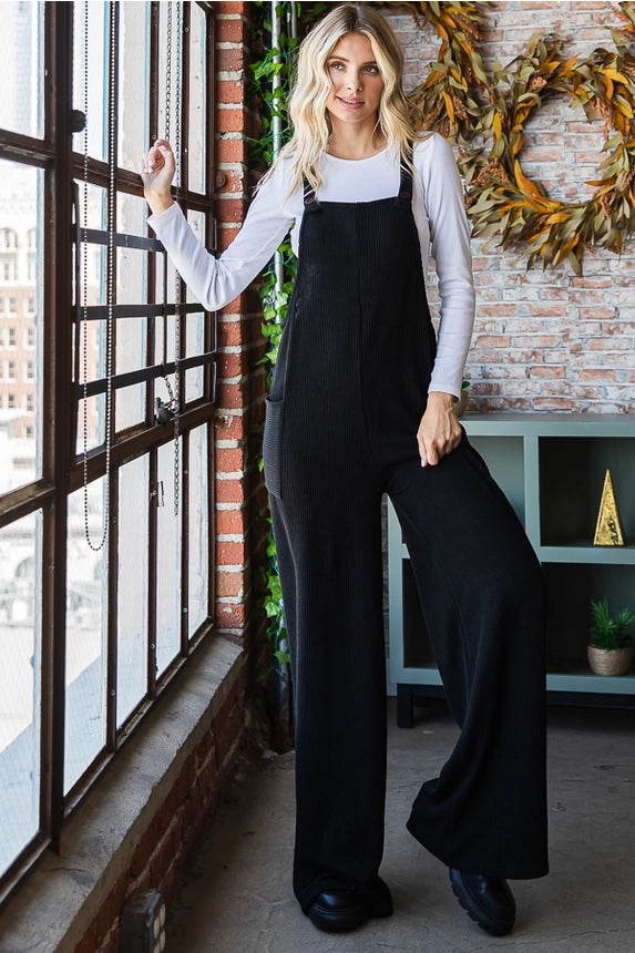 Ribbed Knit Wide-Leg Overall Jumper