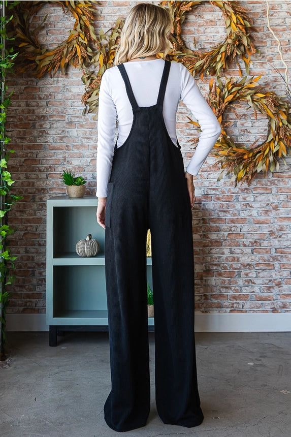 Ribbed Knit Wide-Leg Overall Jumper