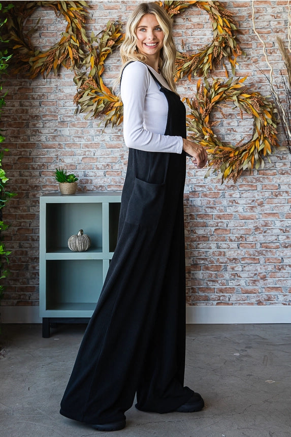 Ribbed Knit Wide-Leg Overall Jumper