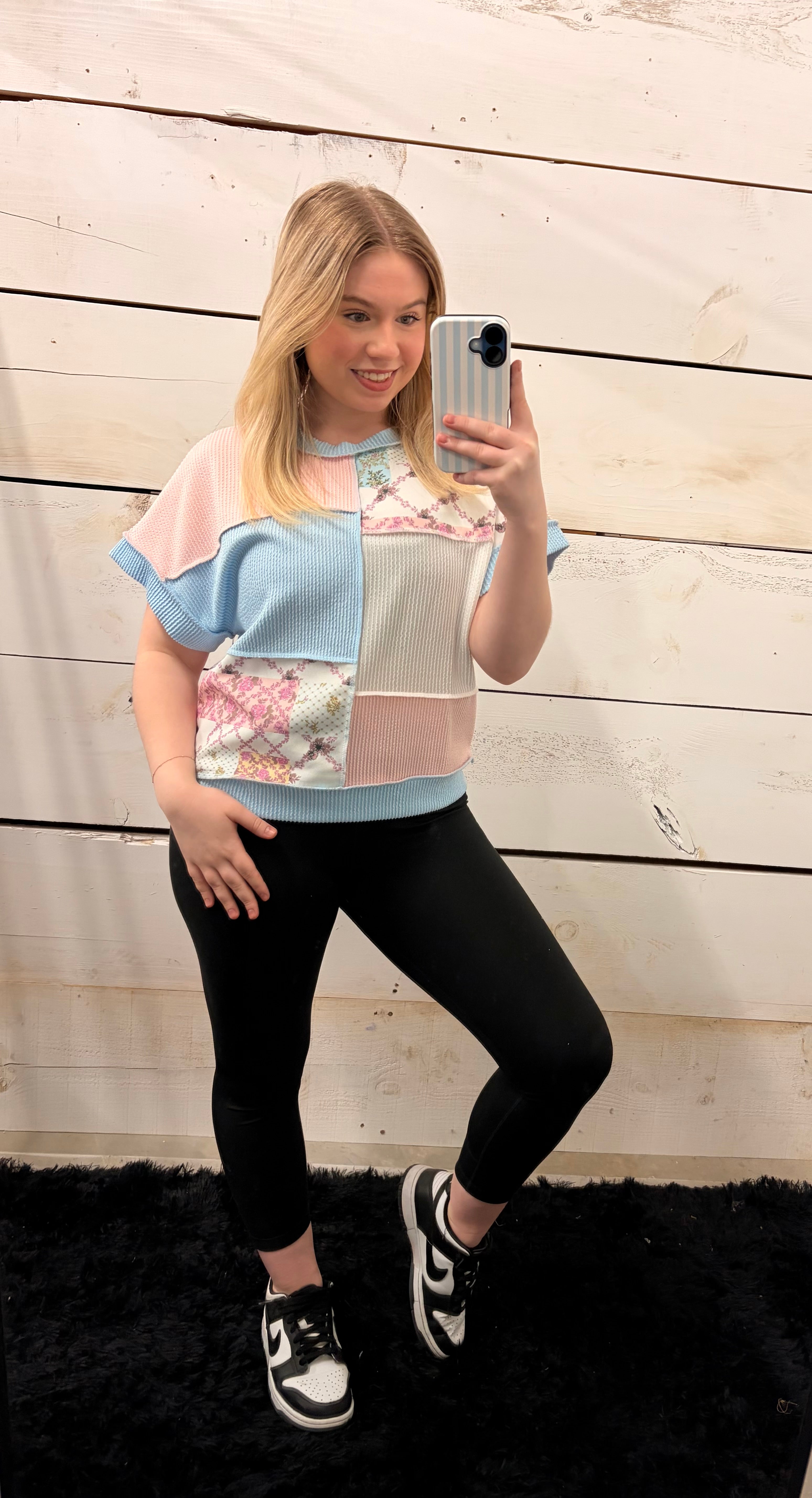 Simply Southern Blue and Pink Patchwork Tee - Casual Comfort