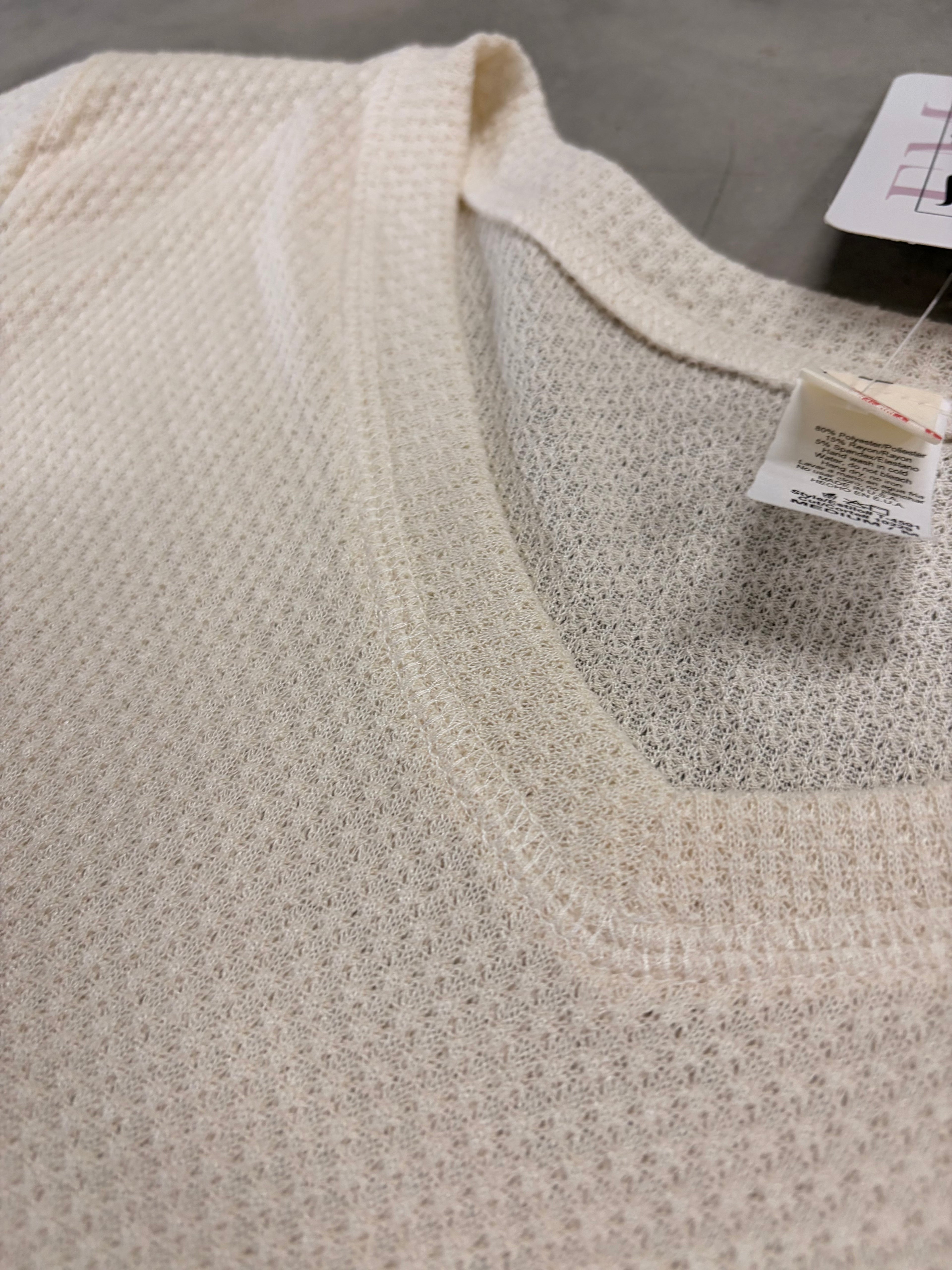 Cream Waffle Knit V-Neck Top - Cozy & Chic