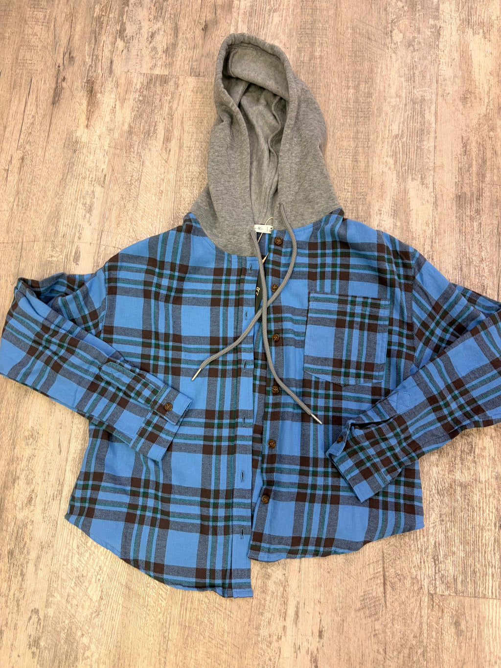 Blue & Grey Lightweight Hooded Flannel