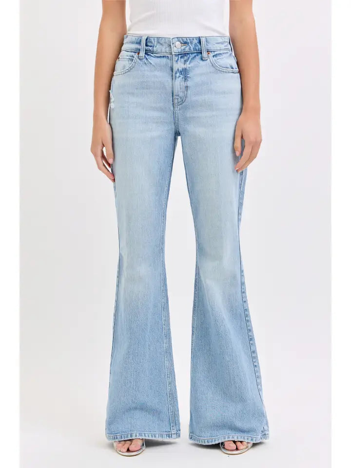 Cello Light Wash Flare Jeans - High Rise Stretch Denim for Tall Women