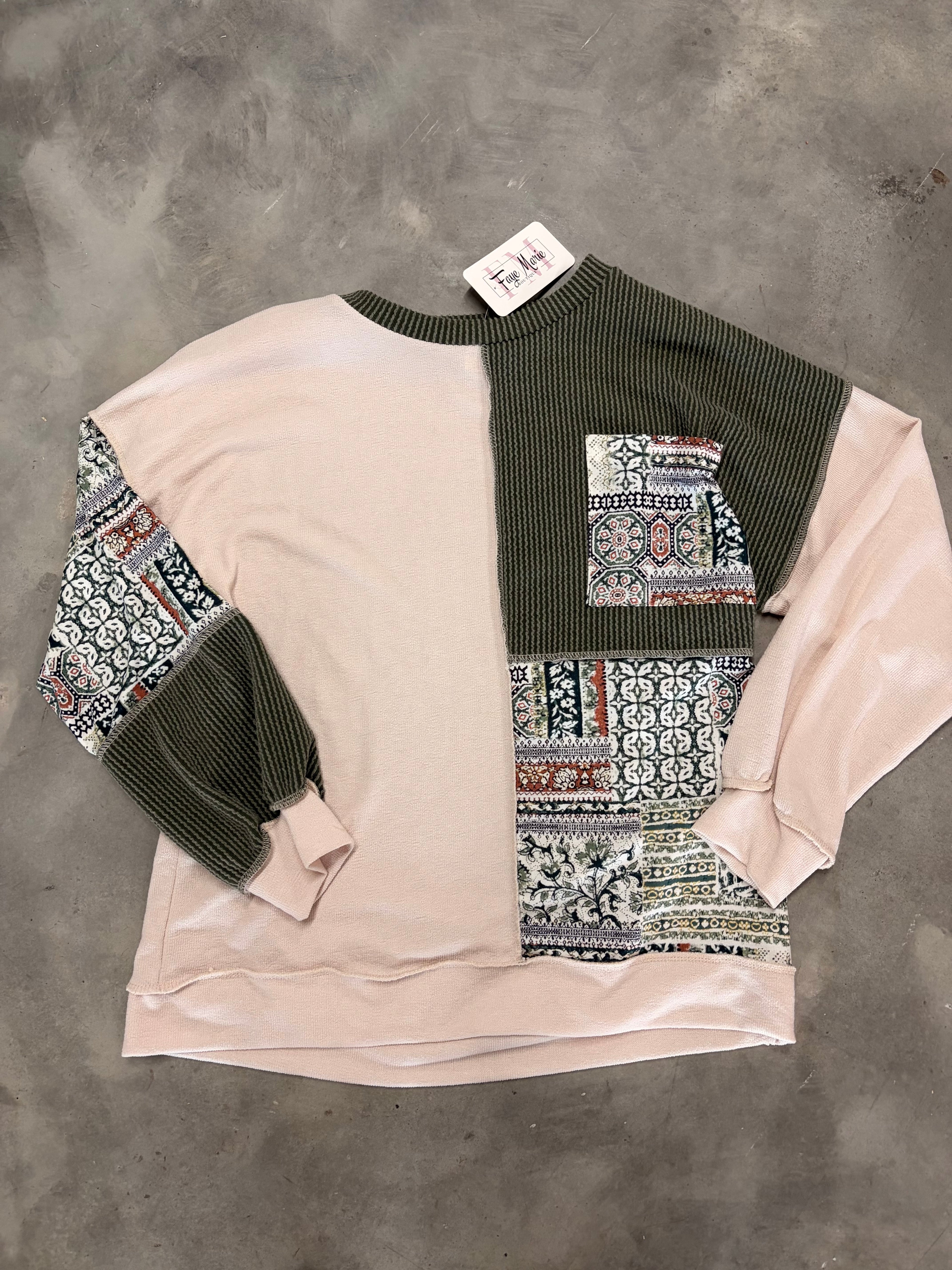 Olive Colorblock Long Sleeve Top - Modern & Stylish