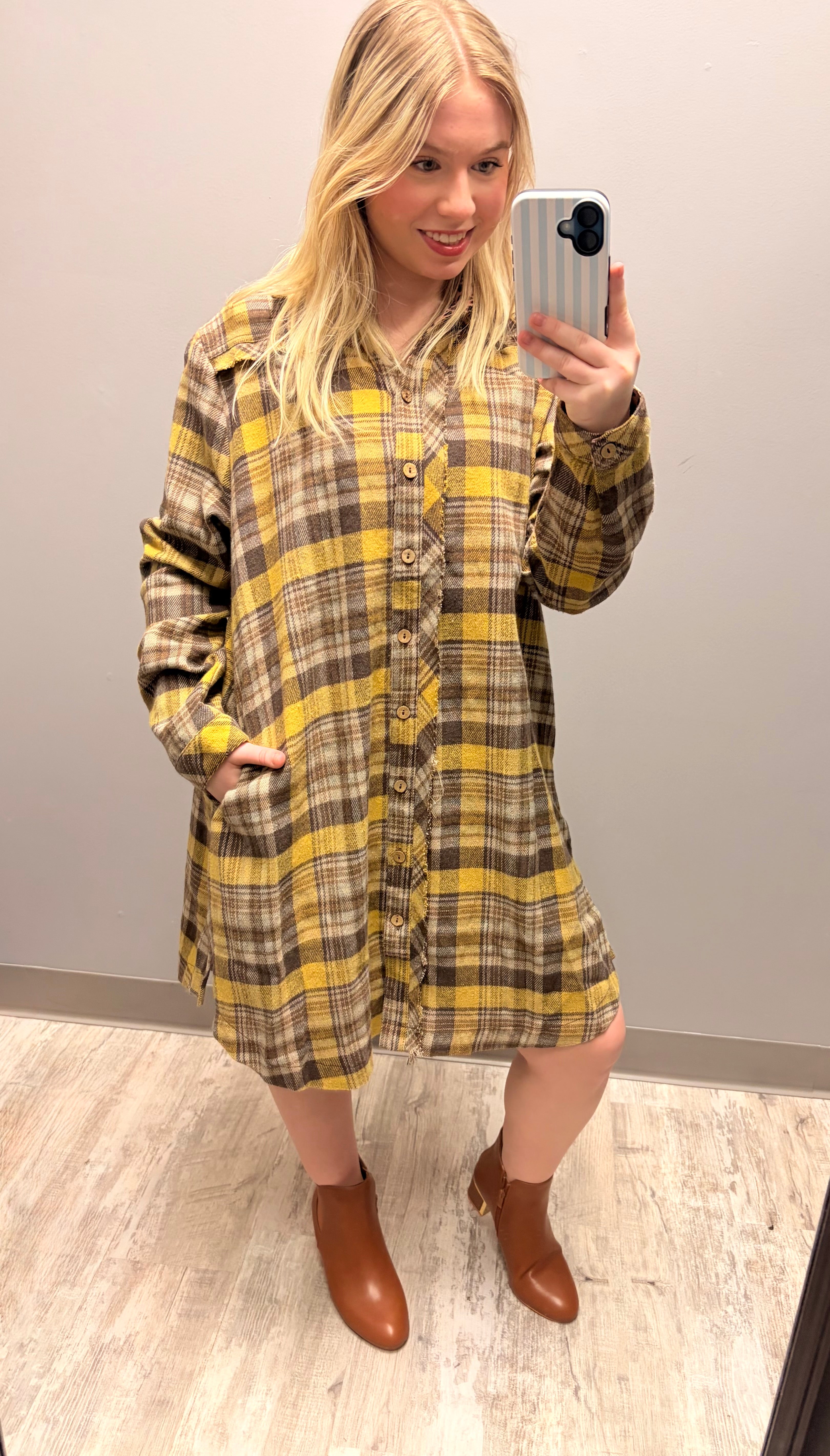 Golden Harvest Plaid Shirt Dress
