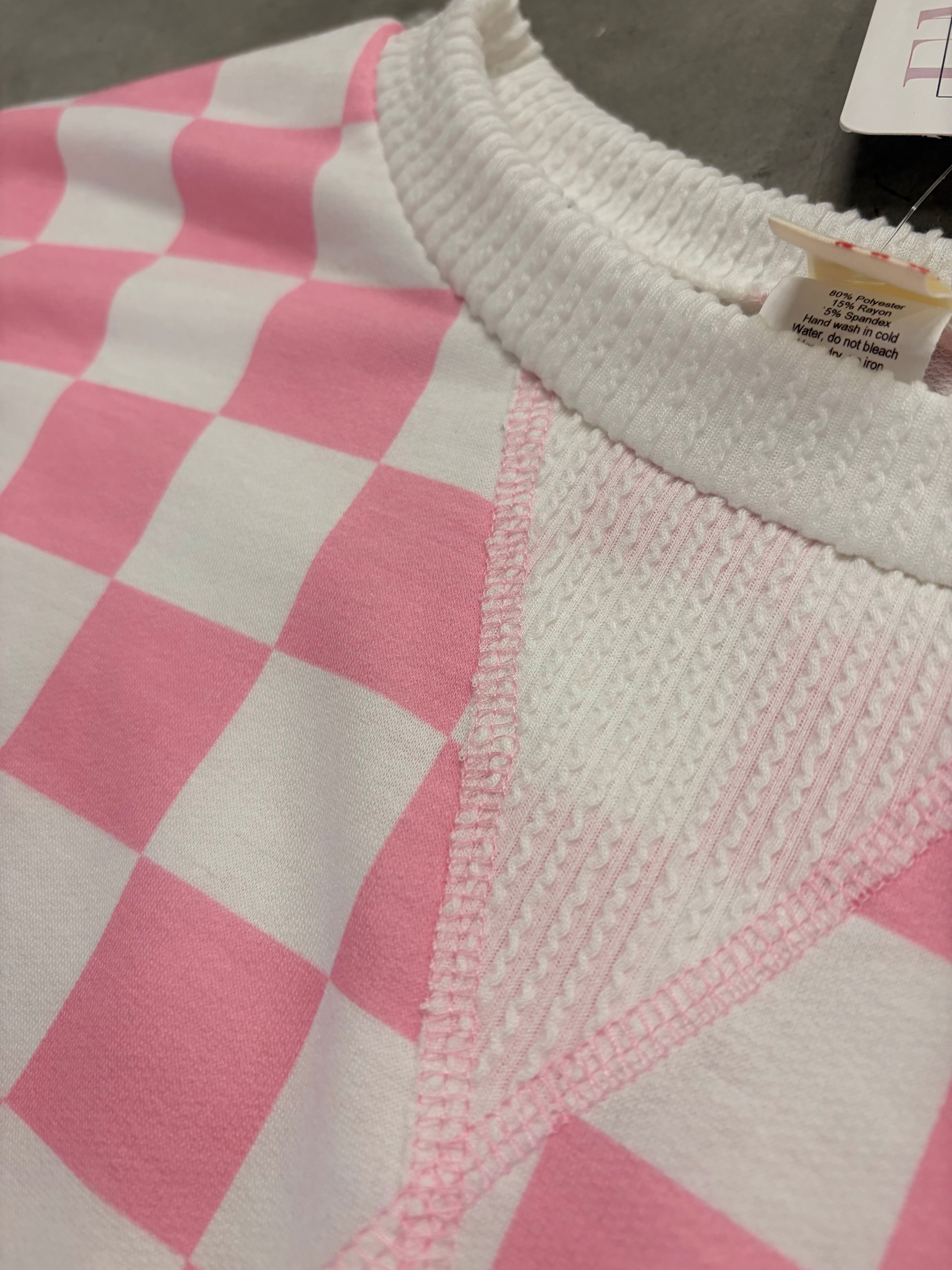 Pink Checkered Long Sleeve Top - Sweet Cottage Style