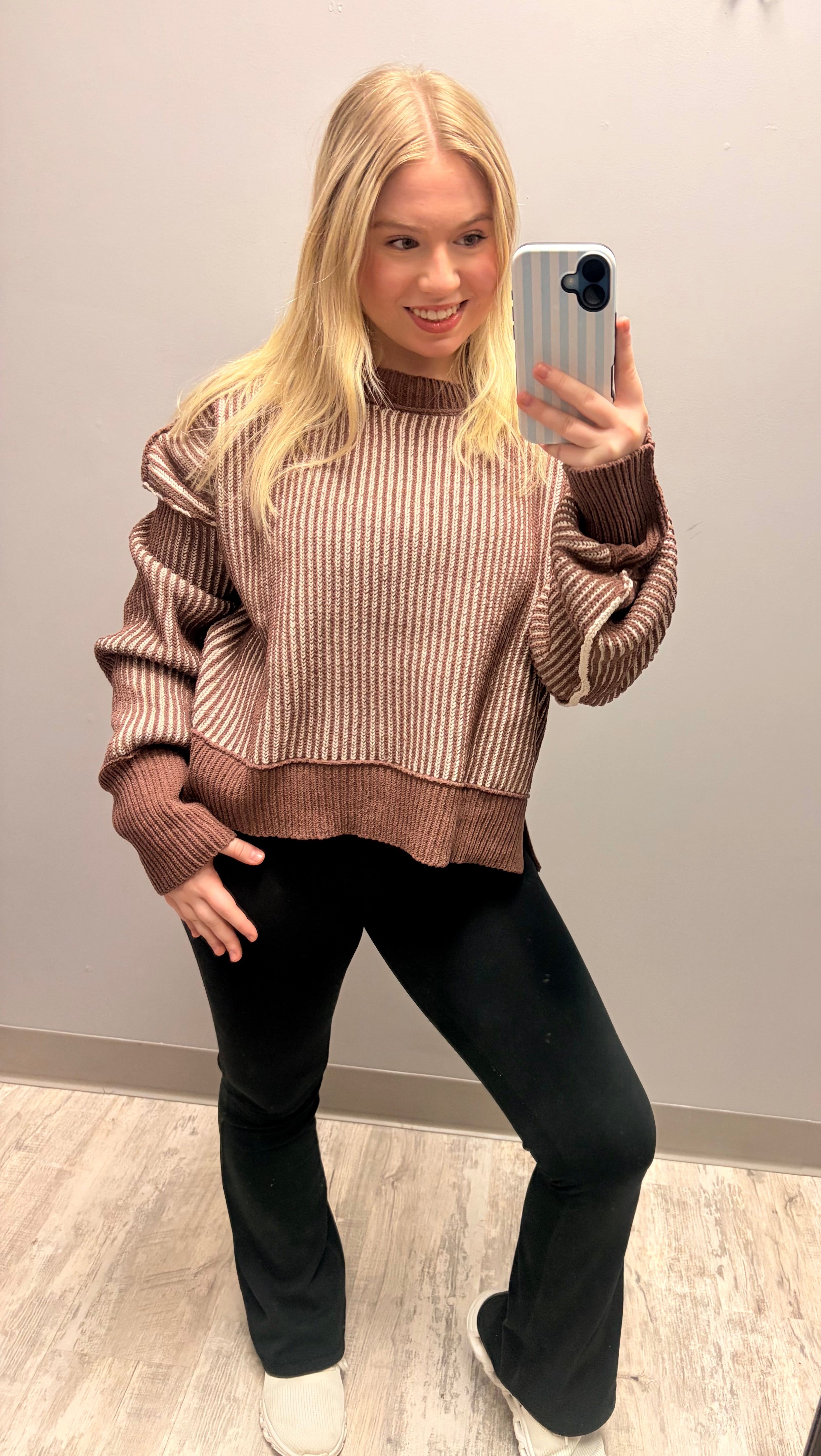 Two-Tone Brown Ultra-Soft Knit Sweater