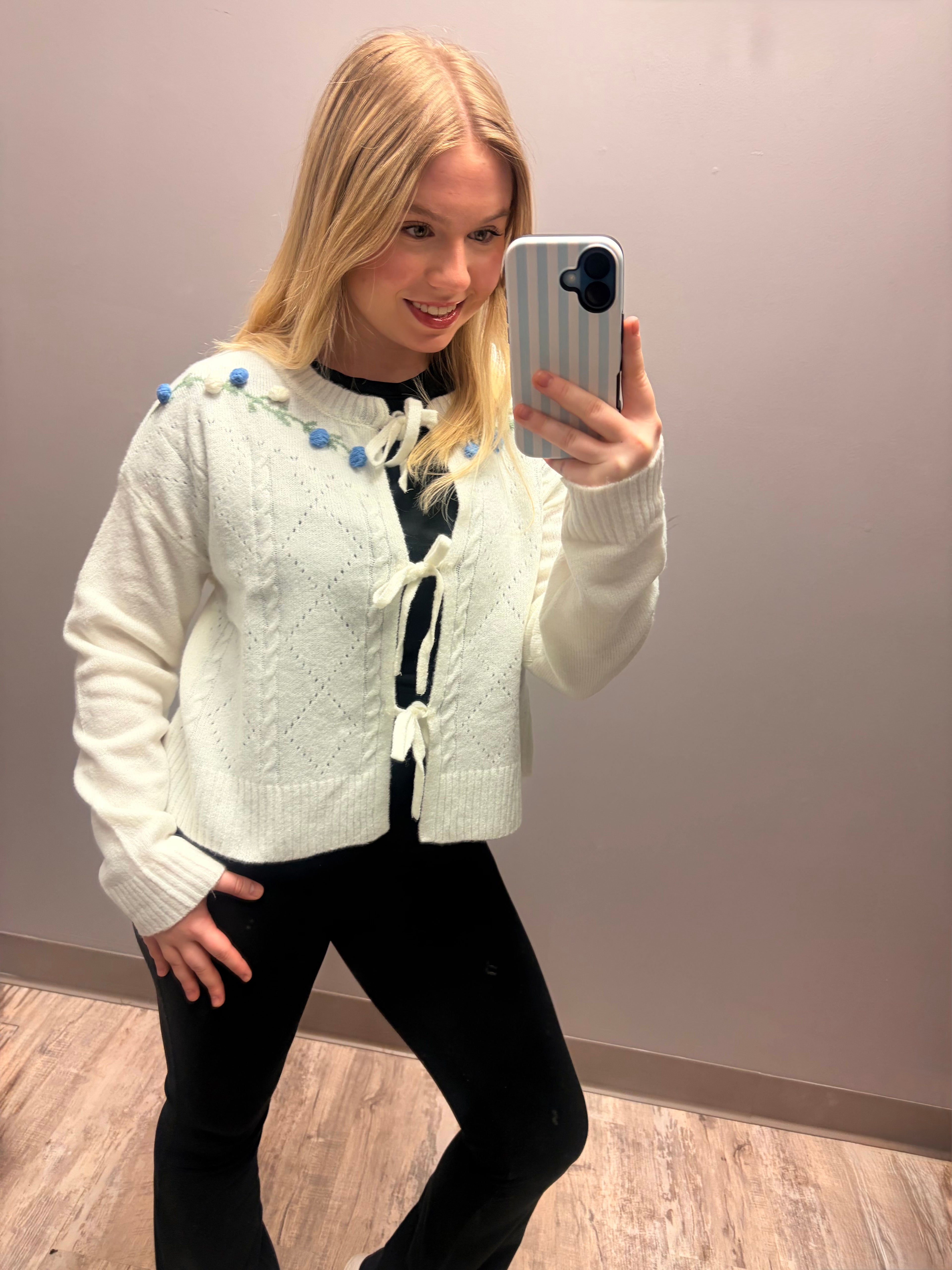 Floral Vine Tie-Front Sweater