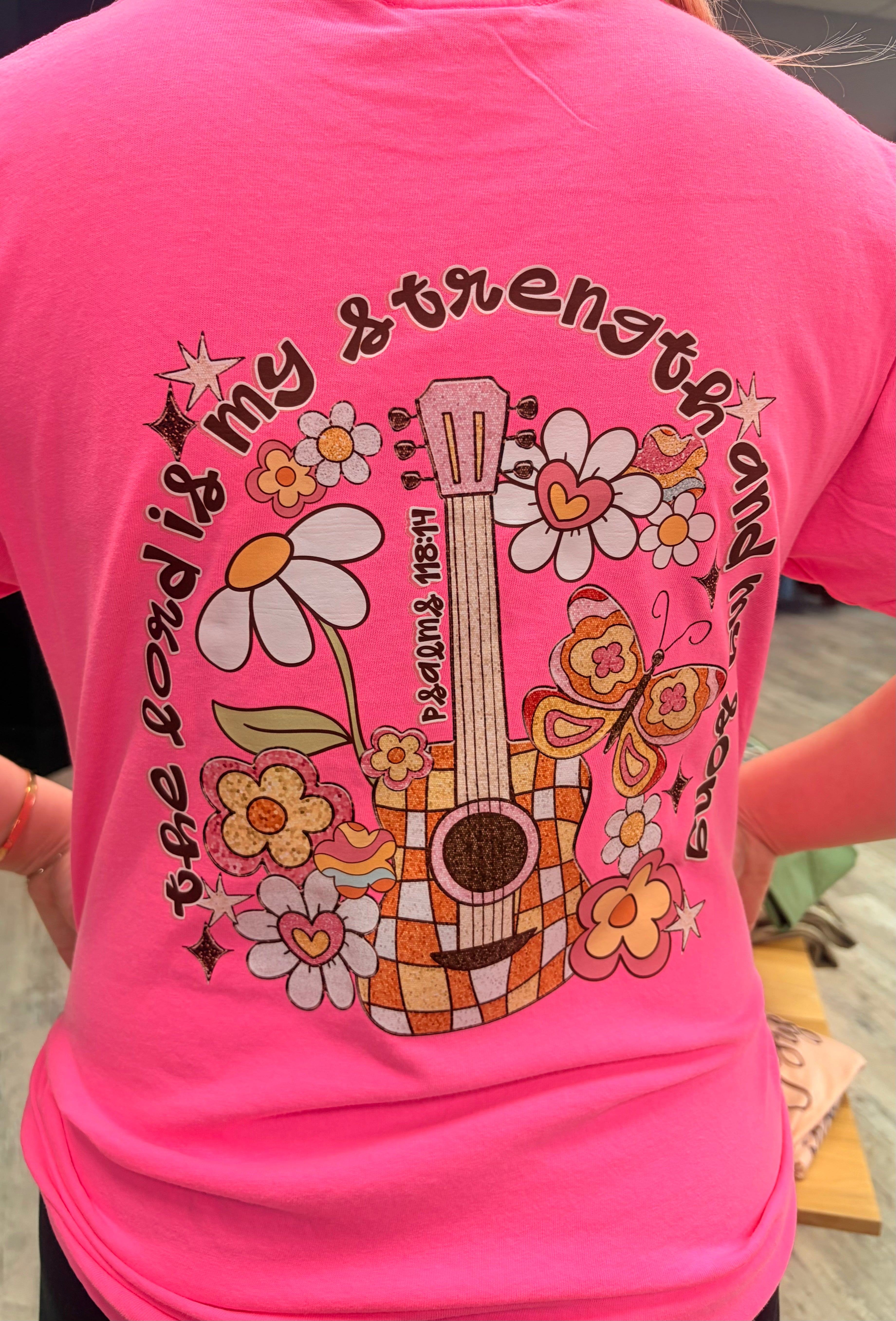 “The Lord Is My Strength” Hot Pink Graphic Tee