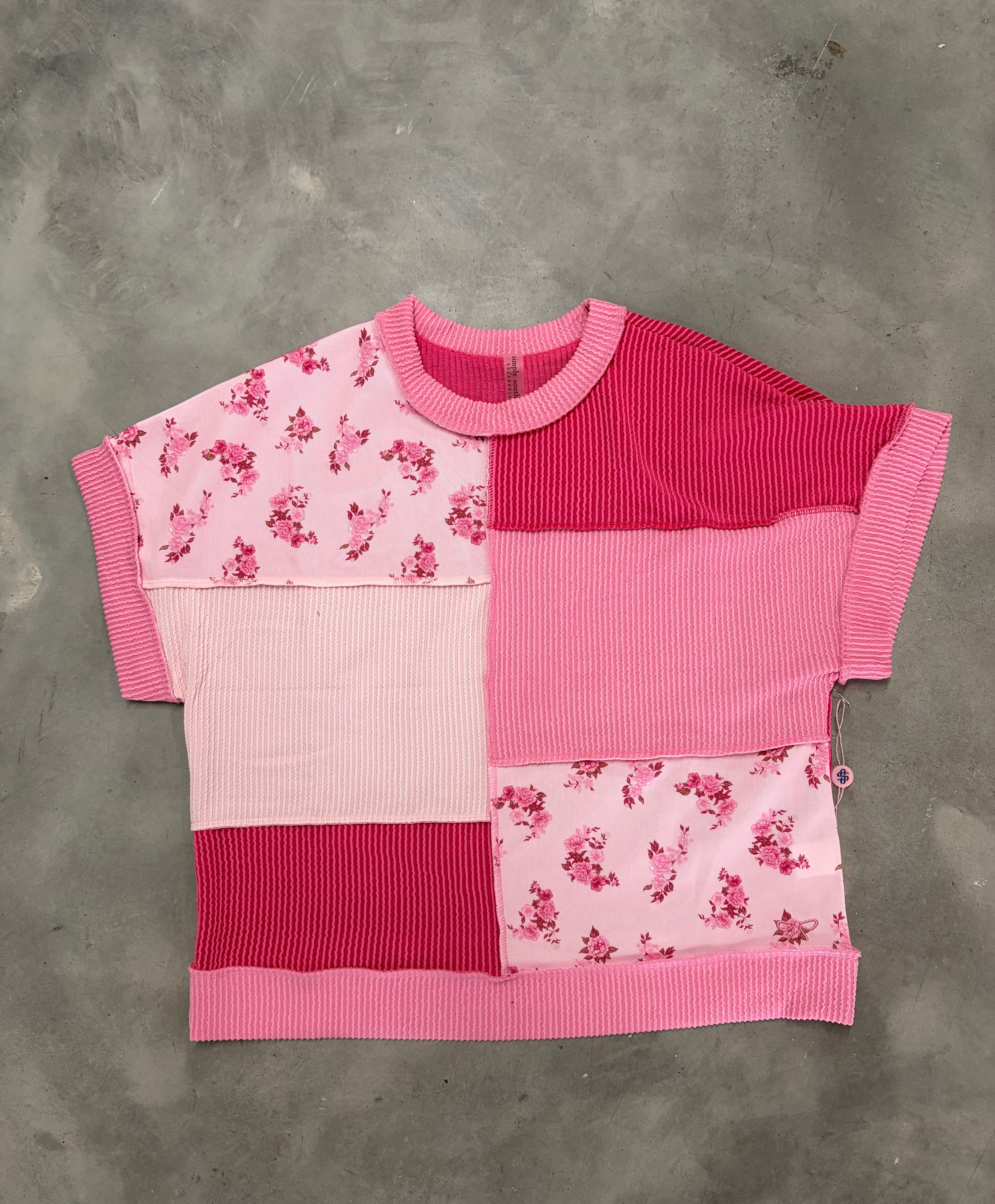Simply Southern Pink Patchwork Tee