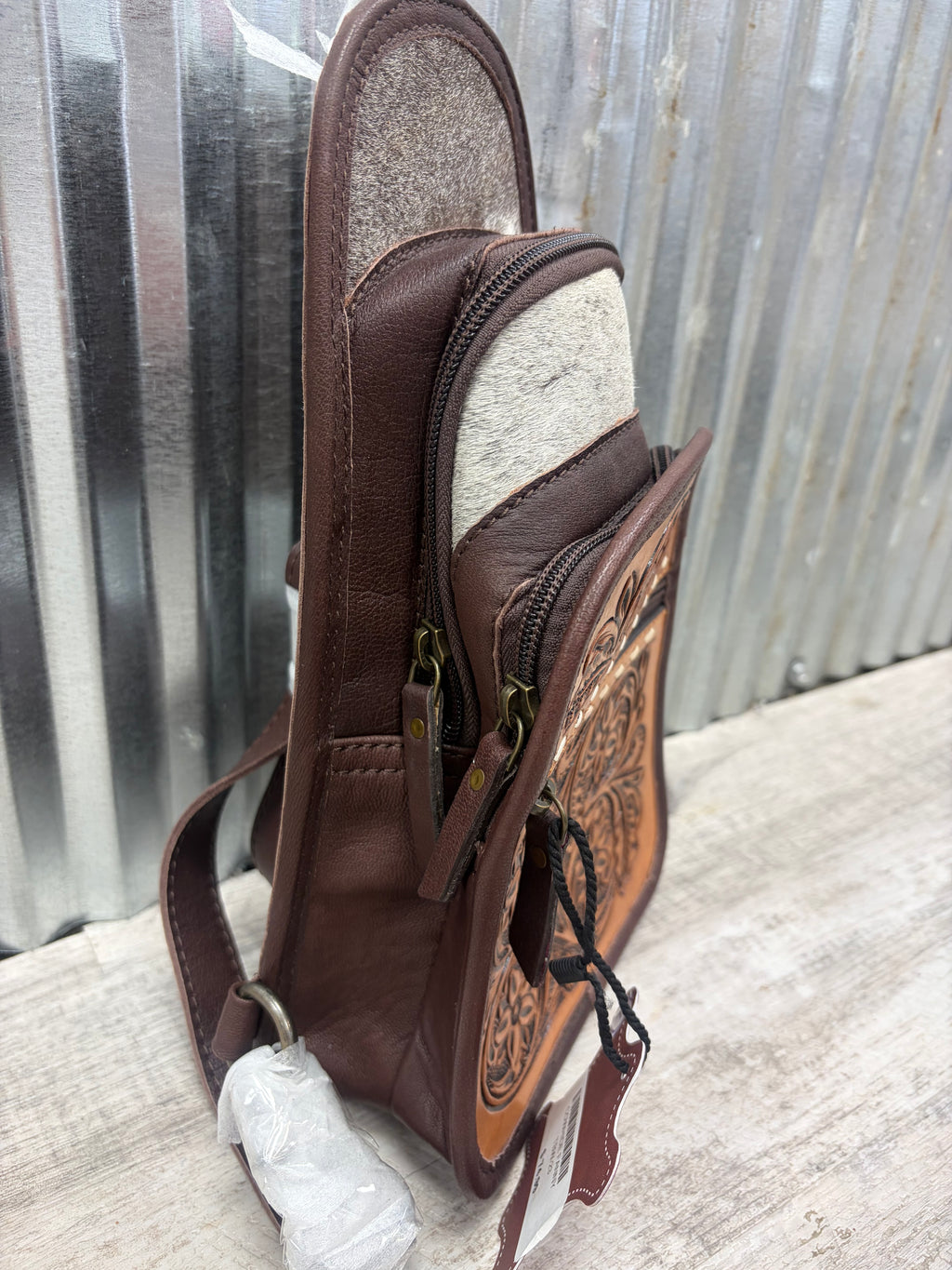 Genuine Leather Tooled Cowhide Fanny Pack