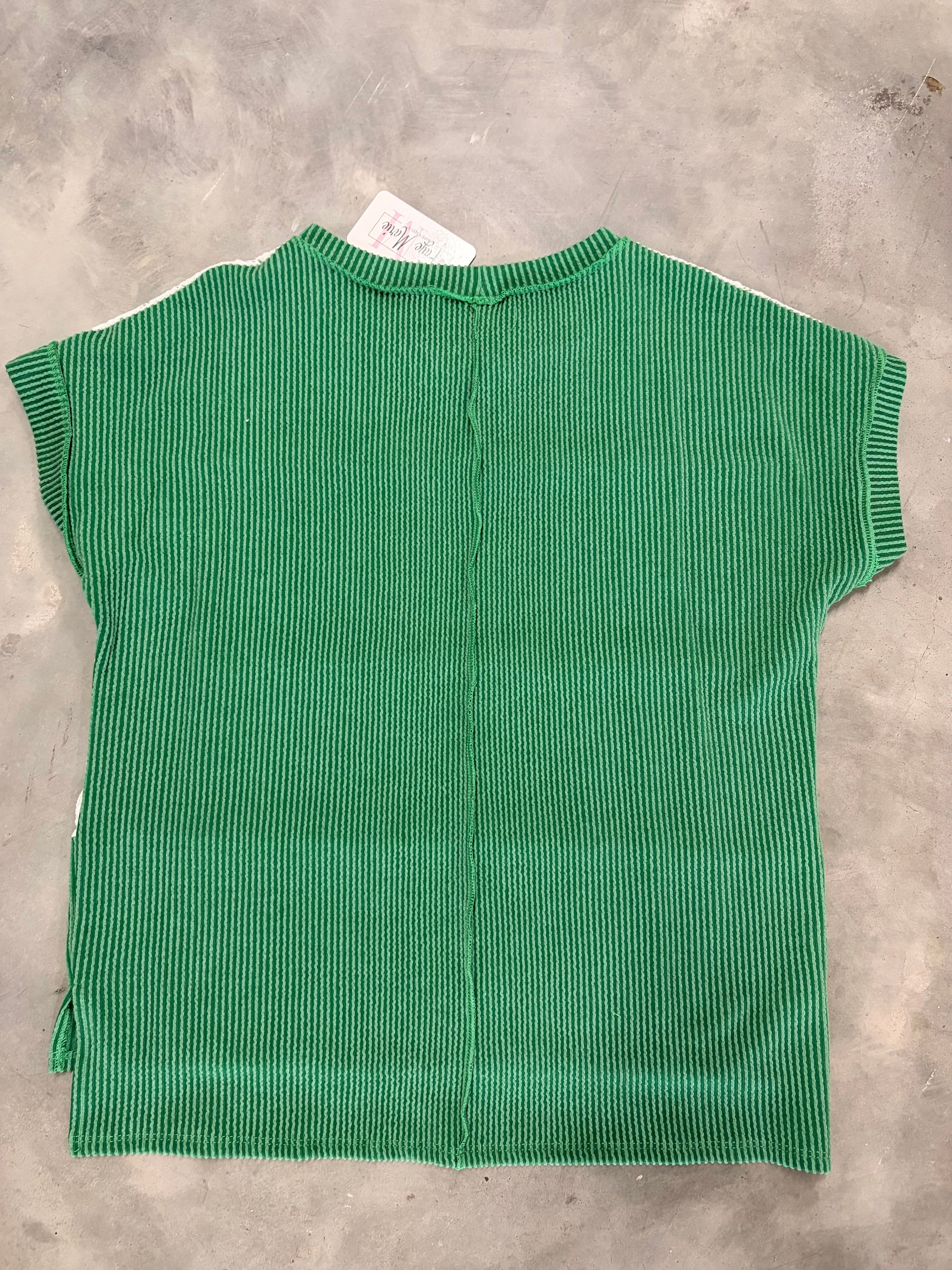 Green Ribbed Lace Top - Romantic & Feminine