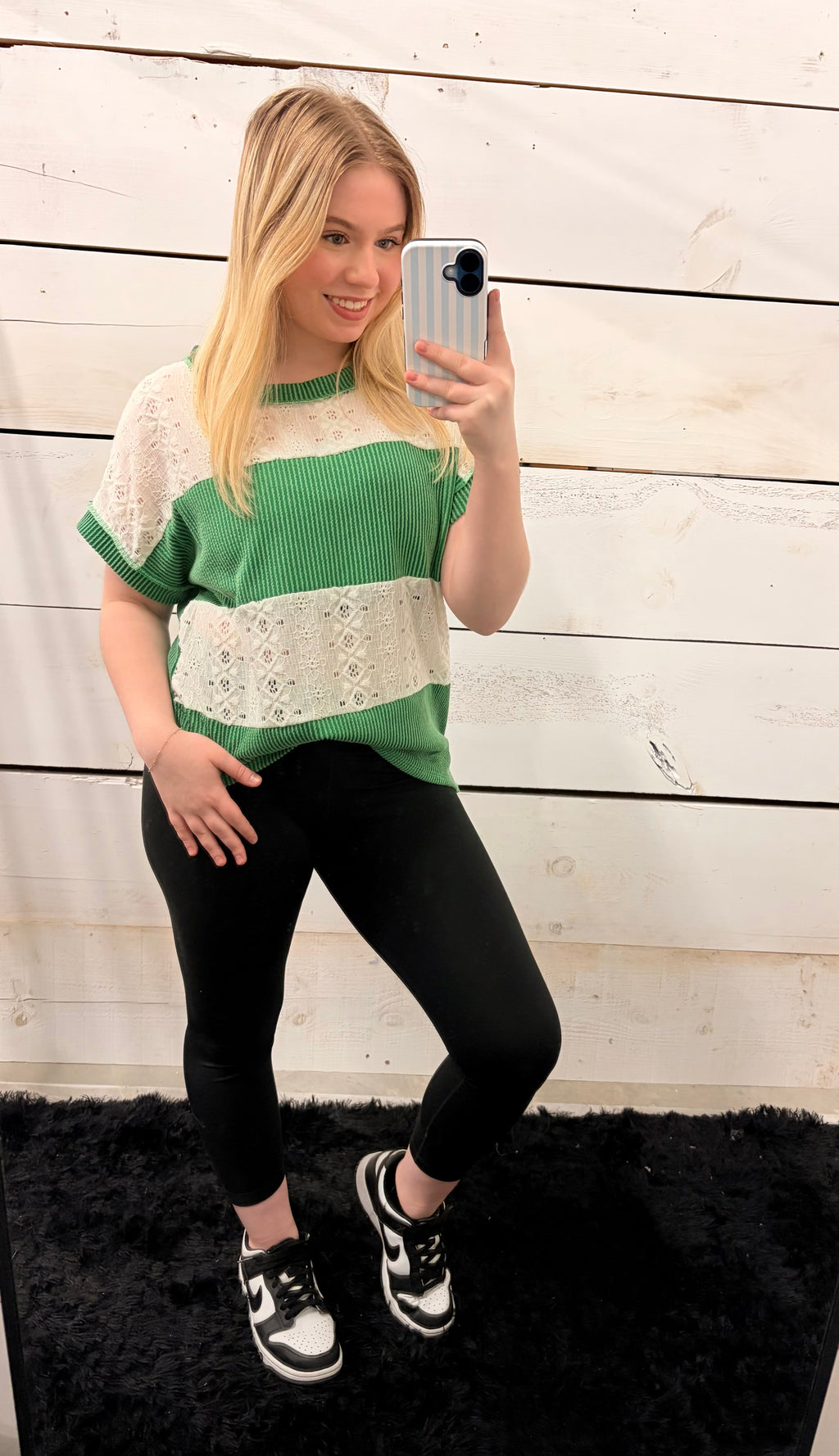 Green Ribbed Lace Top - Romantic & Feminine