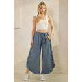 Frayed Ruffle Hem Wide-Leg Denim Pants
